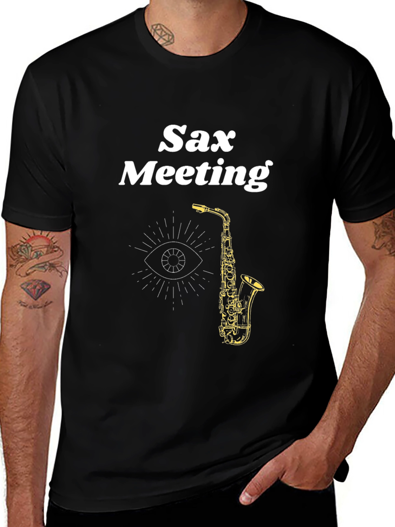 Variant 11 of Sax Meeting Black Graphic Tee - Cool Musician T-Shirt