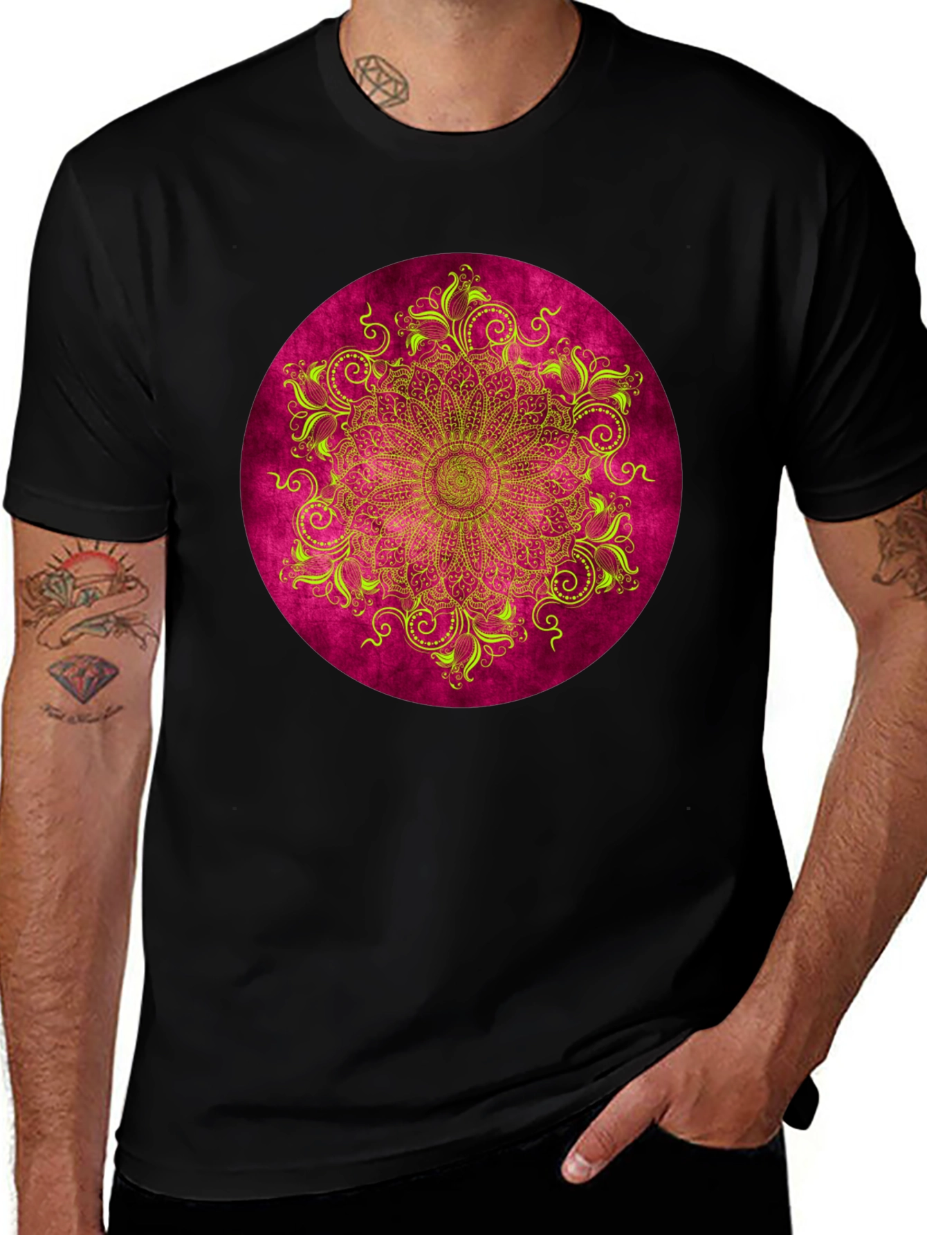 Variant 28 of Boho Mandala Graphic Tee - Men's Black T-Shirt