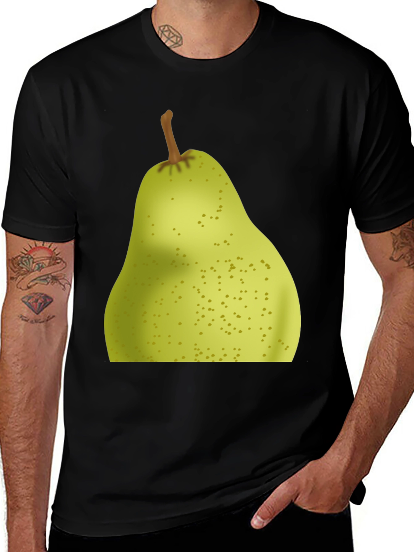 Variant 4 of Funny Pear Fruit Graphic Black T-Shirt