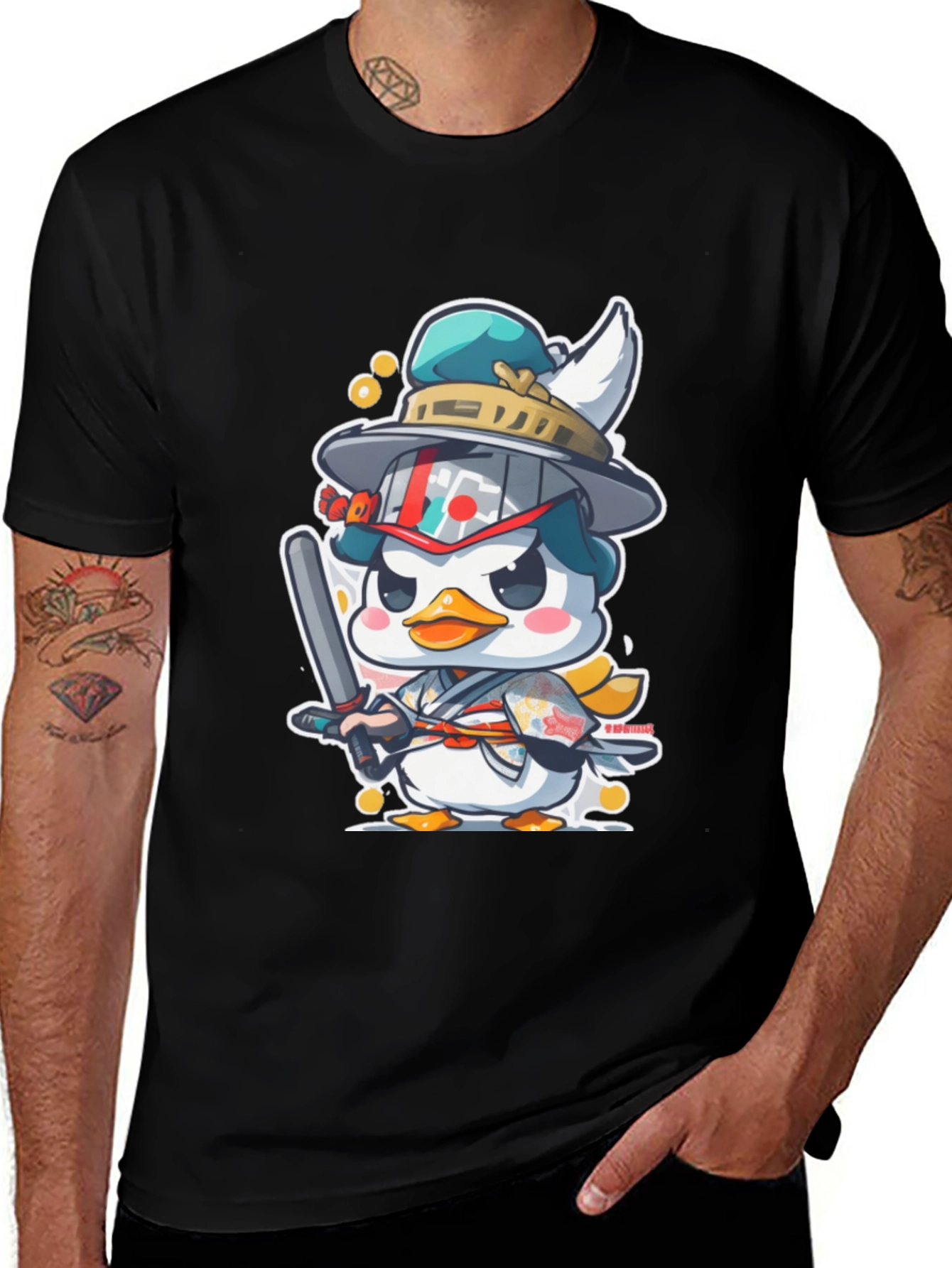 Variant 9 of Cartoon Duck Samurai Black T-Shirt