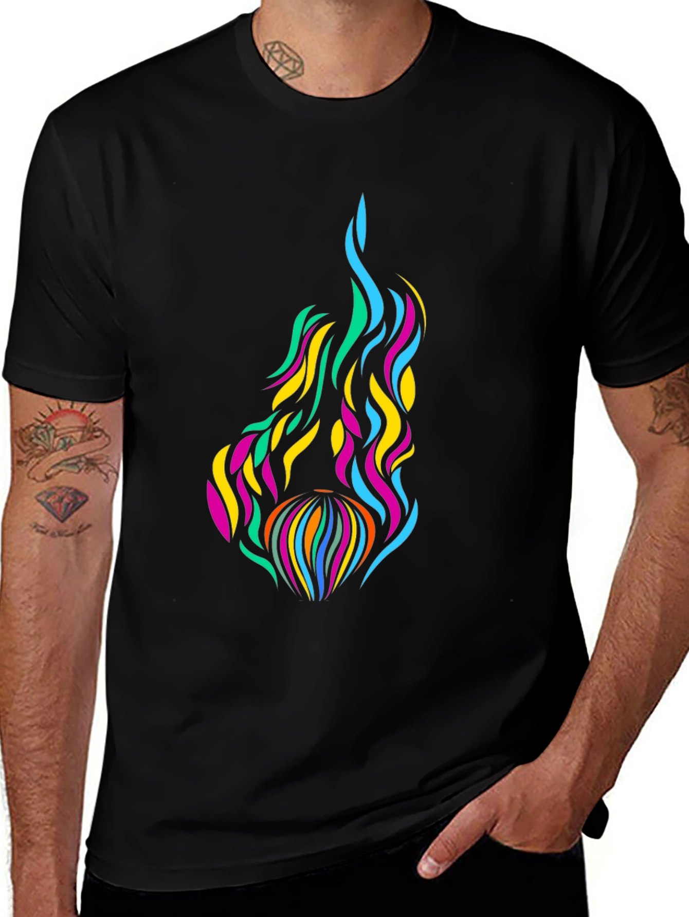 Variant 30 of Colorful Abstract Flame Graphic Black T-Shirt