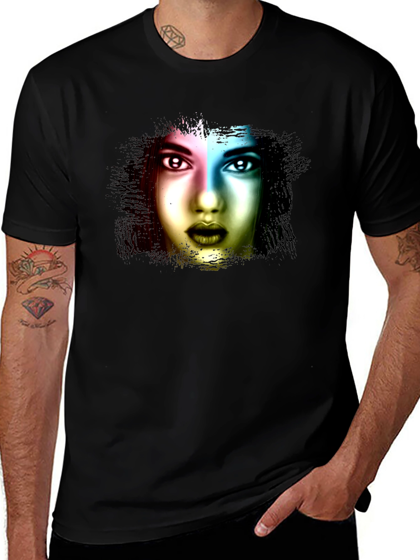 Variant 21 of Colorful Face Graphic Black T-Shirt