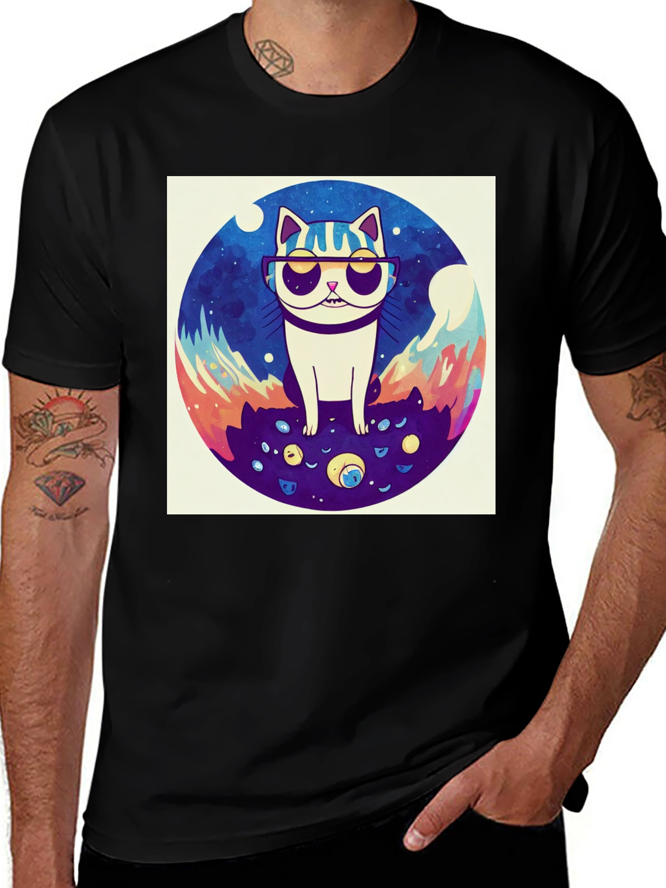 Variant 18 of Cool Cat Graphic Tee - Black Cotton Shirt