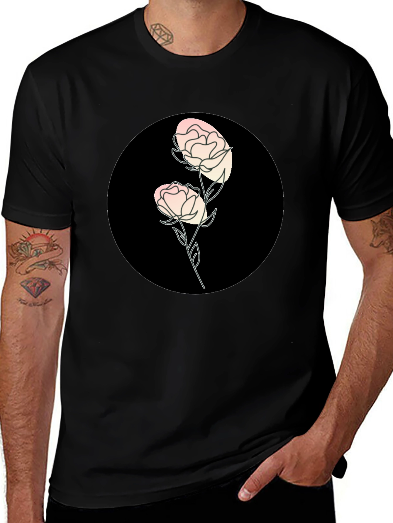Variant 26 of Black T-Shirt with Floral Design