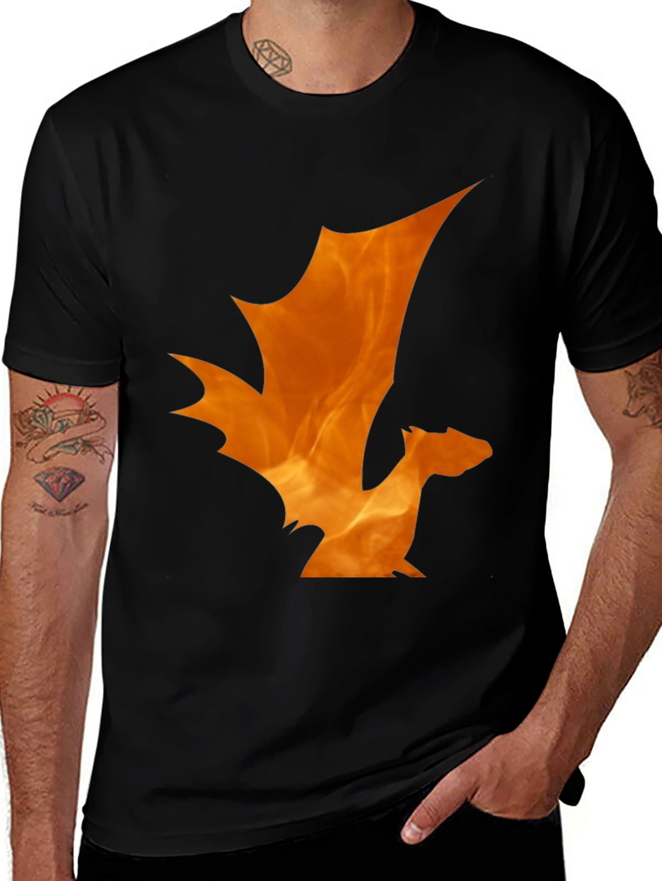 Variant 9 of Fiery Dragon Graphic Tee - Black Cotton T-Shirt