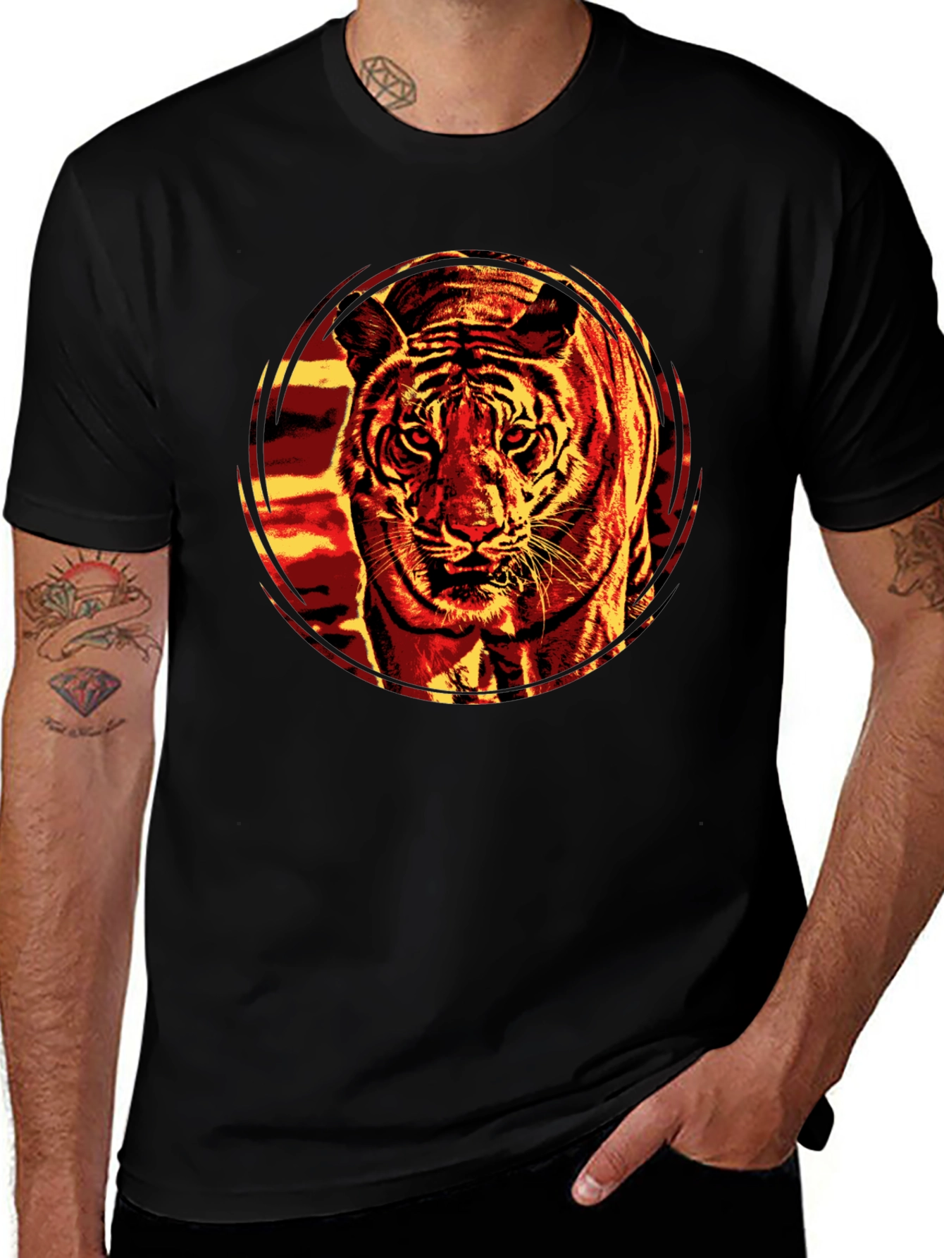 Variant 9 of Fiery Tiger Graphic Tee - Bold Black T-Shirt
