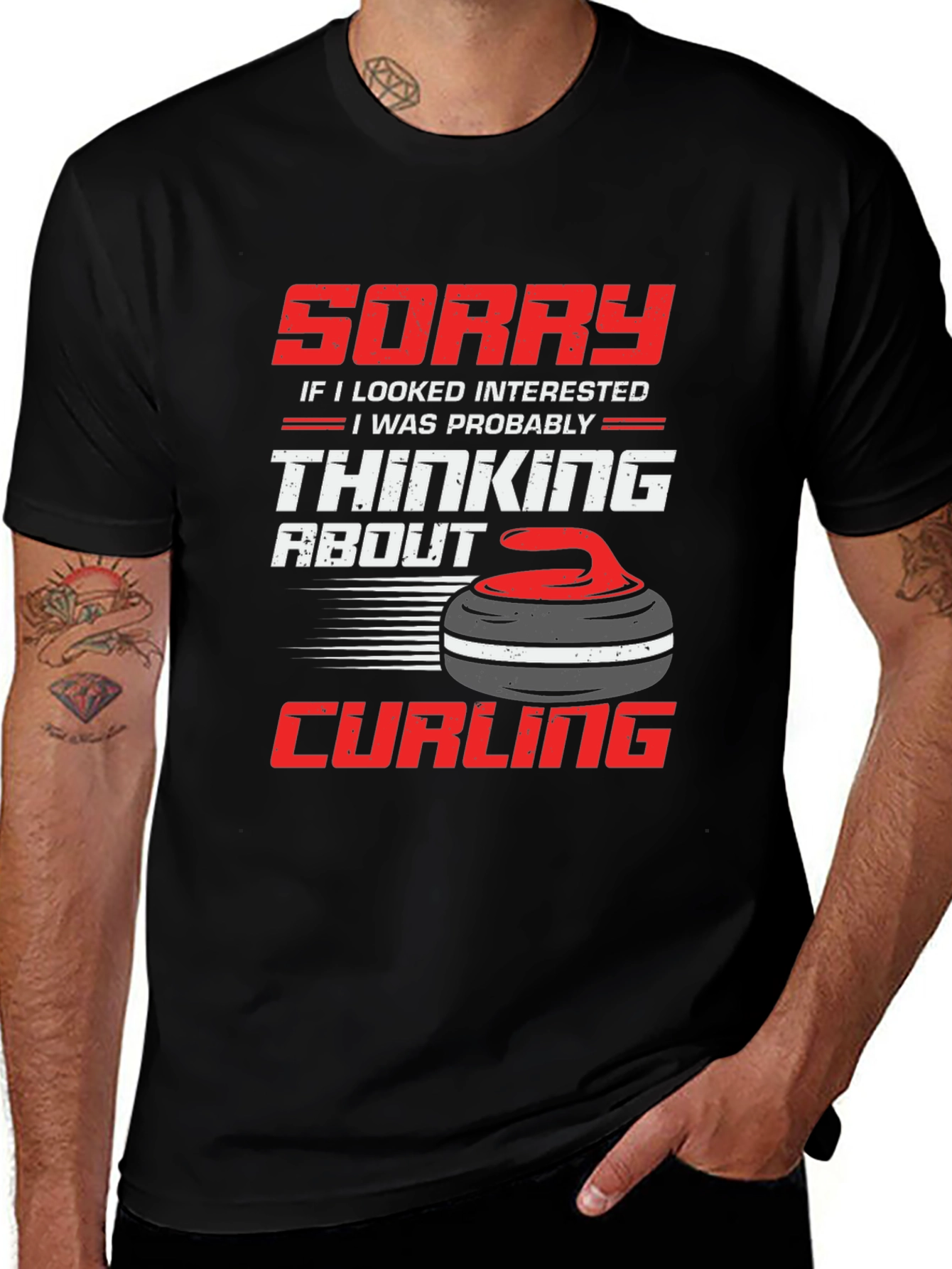 Variant 13 of Curling Fan T-Shirt: Sorry, Thinking About Curling