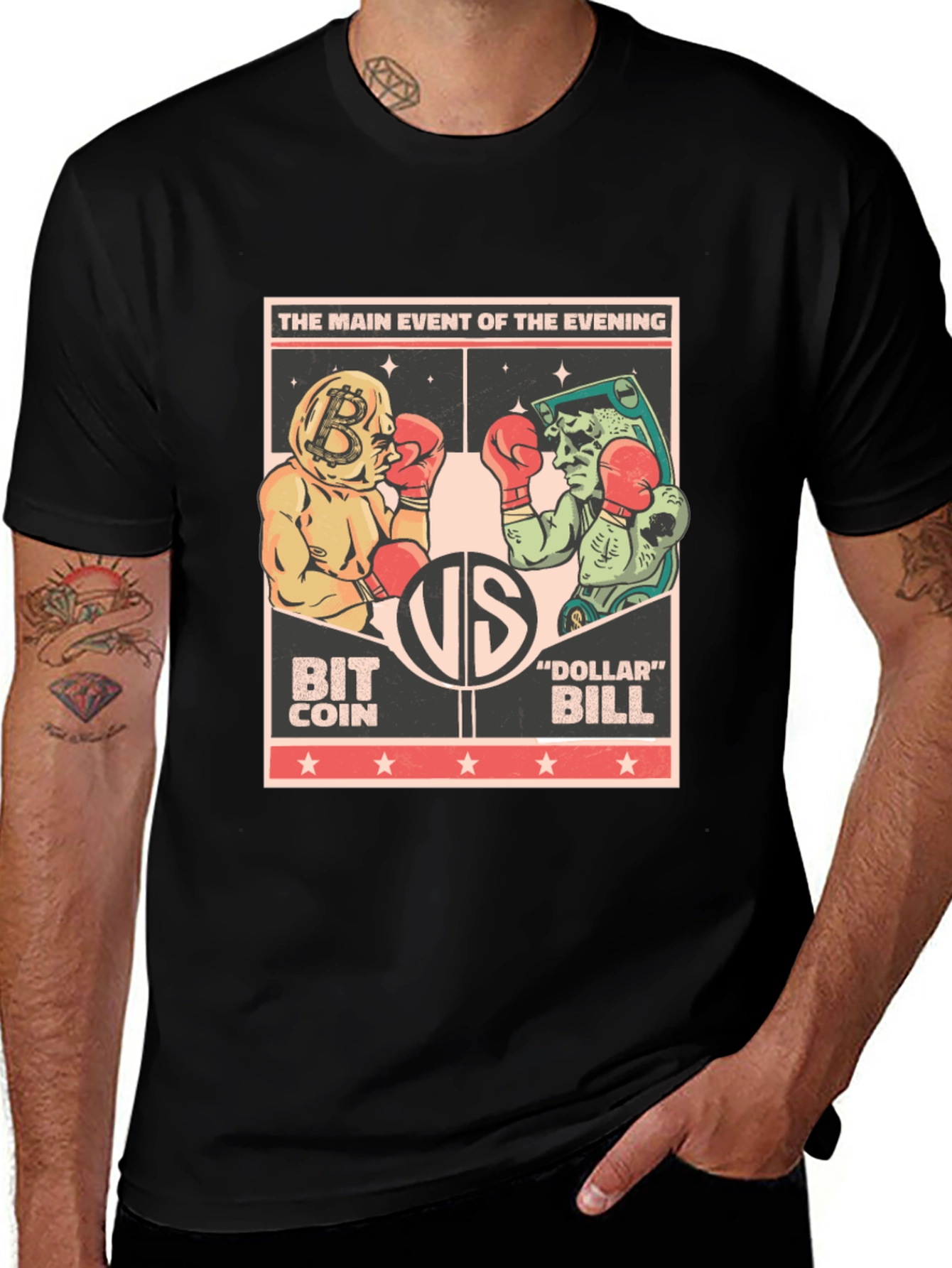 Variant 14 of Bitcoin vs Dollar Bill Boxing Match T-Shirt