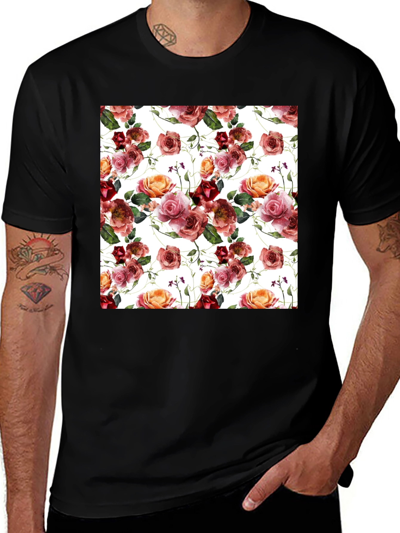 Variant 26 of Floral Print Black T-Shirt