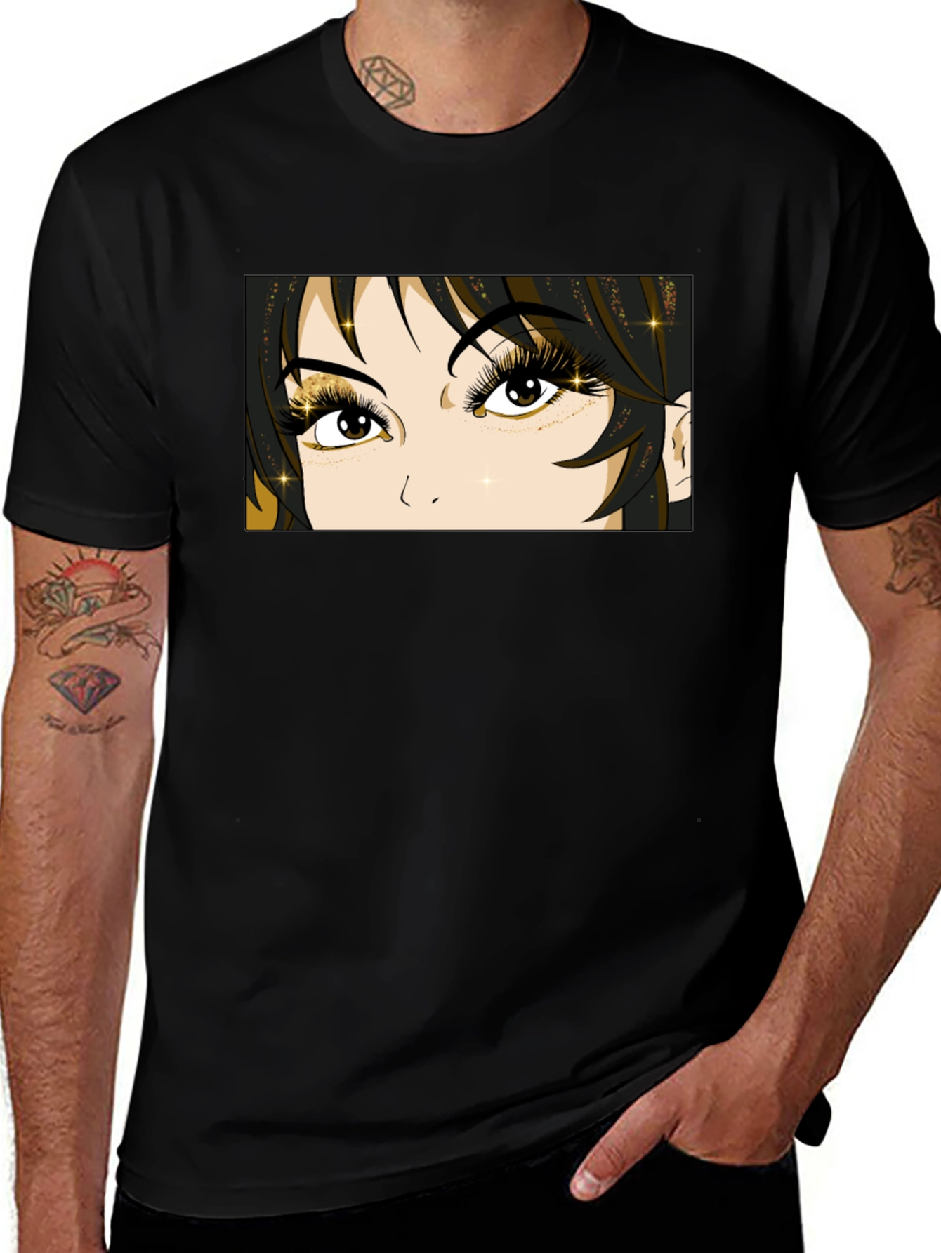 Variant 25 of Anime Eyes Graphic Tee - Black Cotton T-Shirt