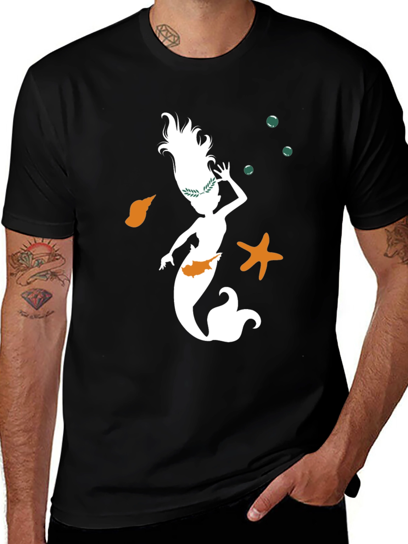 Variant 28 of Mermaid Cyprus Flag Black T-Shirt