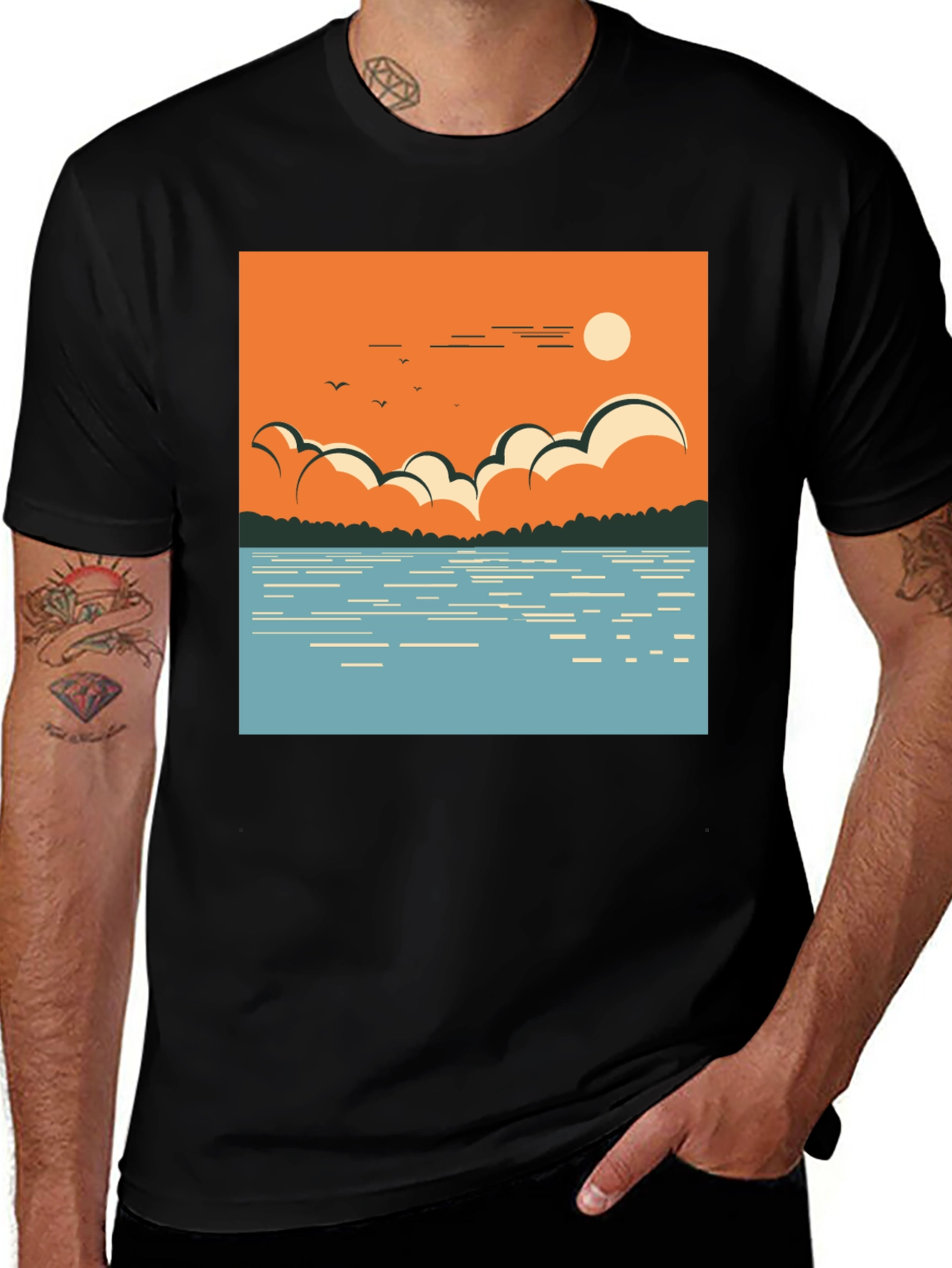 Variant 11 of Lake Scene Graphic Tee - Nature Inspired Design