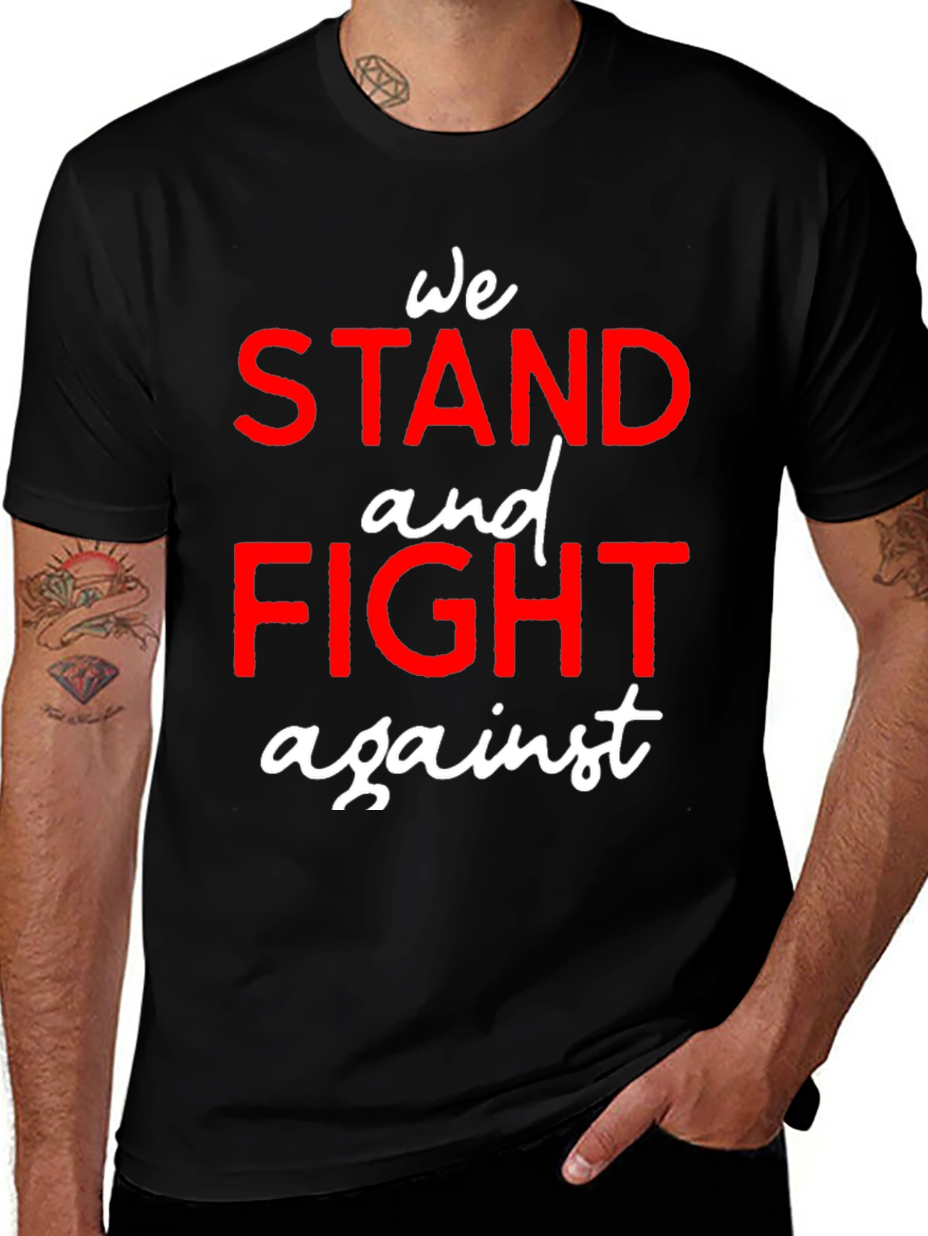 Variant 24 of We Stand and Fight Graphic Tee - Black Cotton T-Shirt