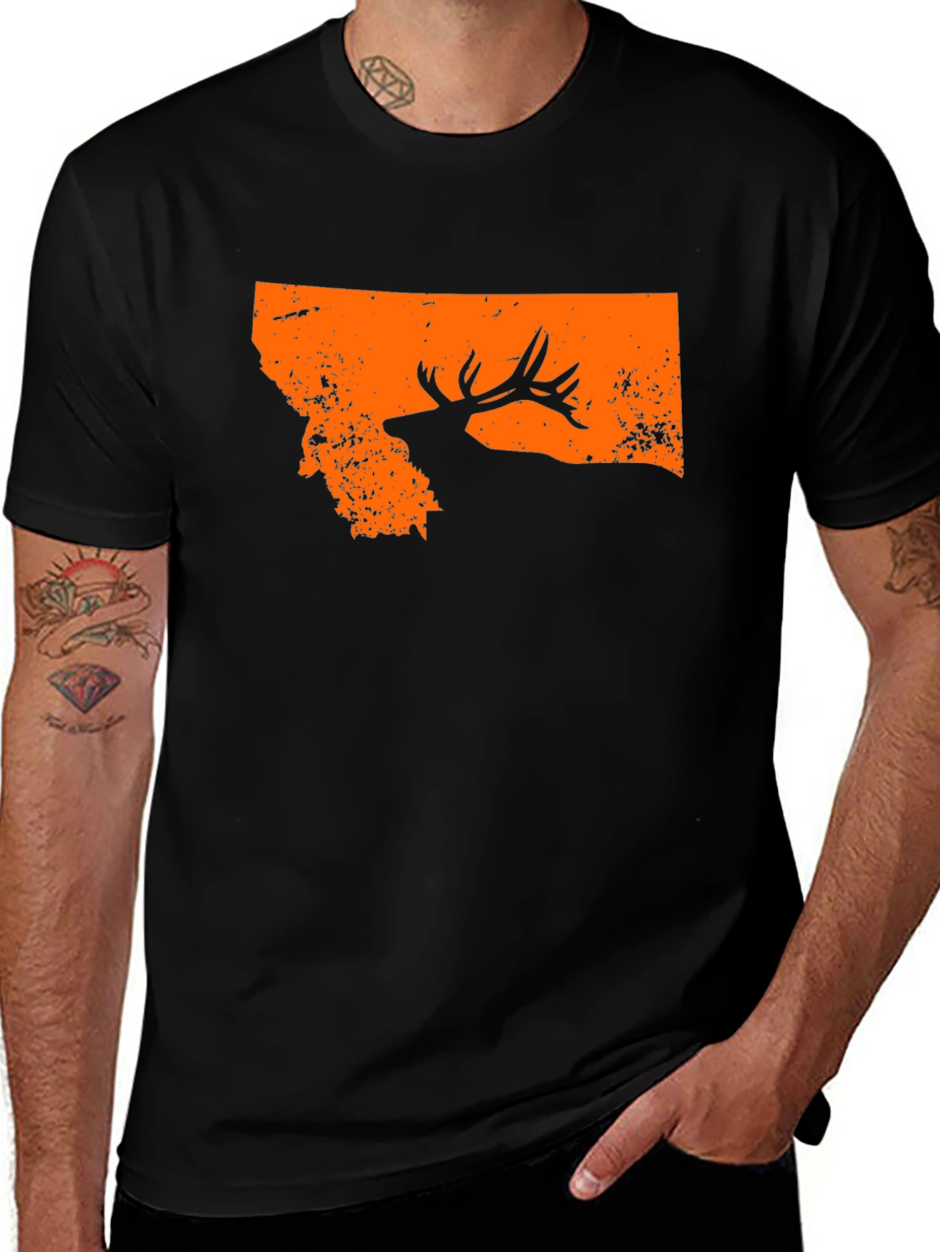 Montana Elk Graphic Print T-Shirt - Black