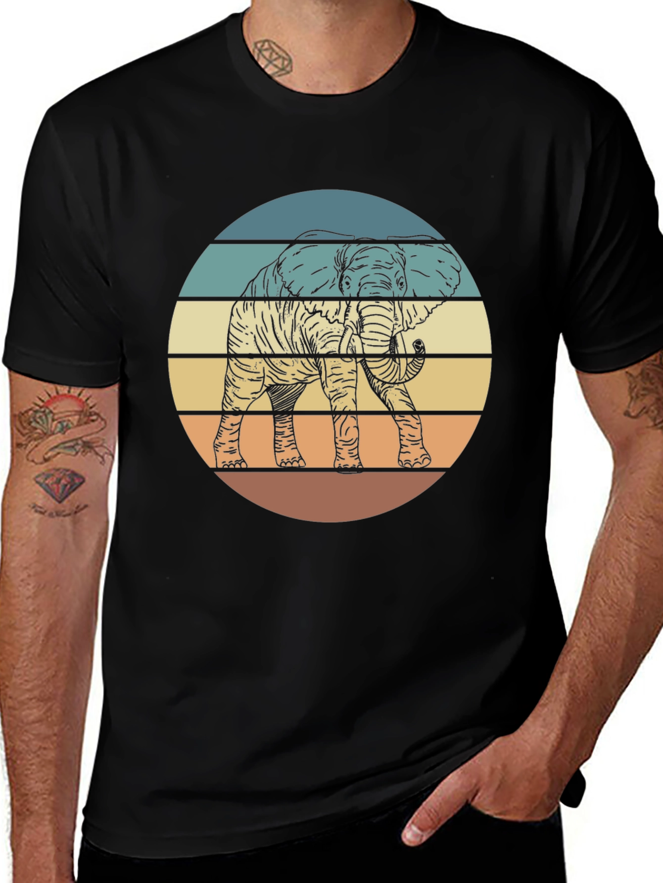 Variant 10 of Retro Elephant Sunset Graphic T-Shirt