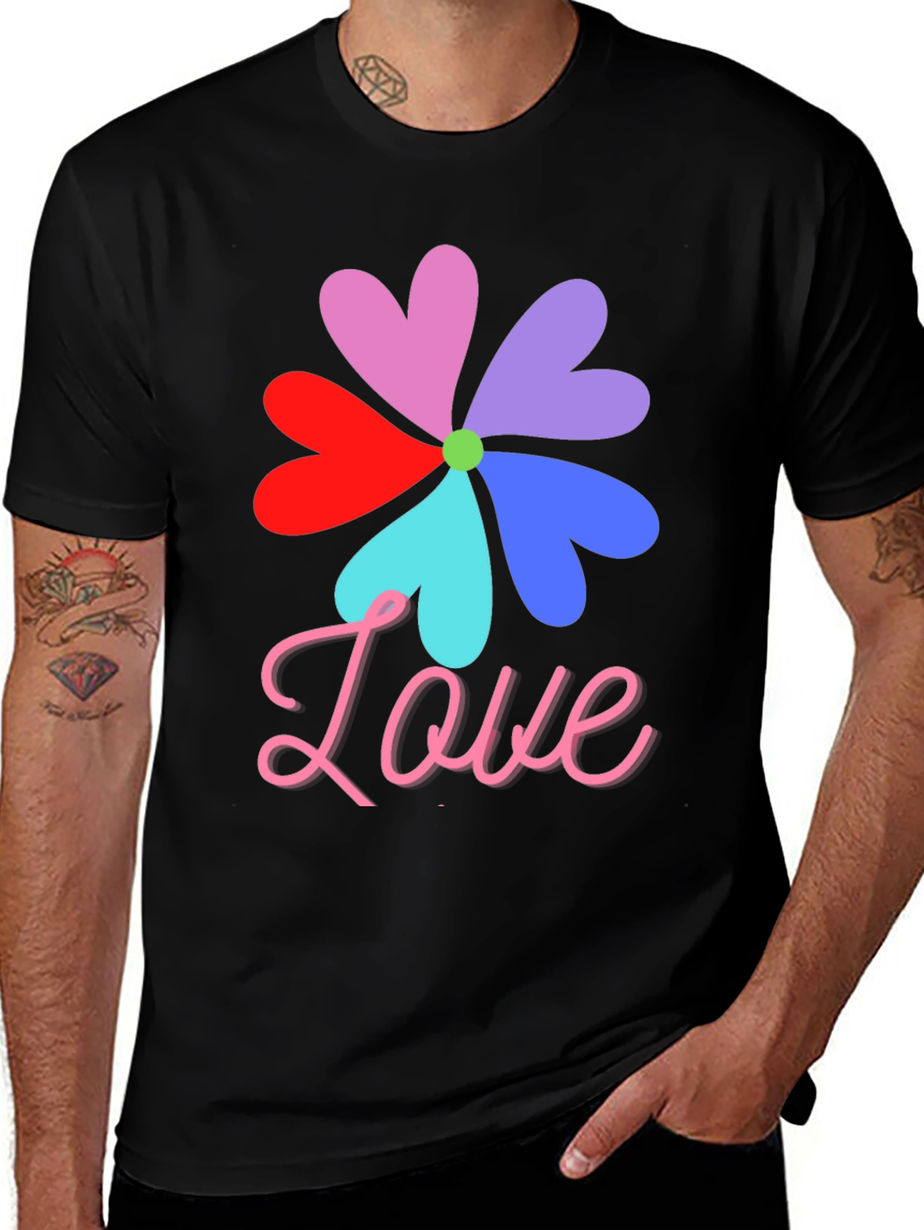 Variant 15 of Love Flower Graphic T-Shirt - Colorful Heart Petals Tee