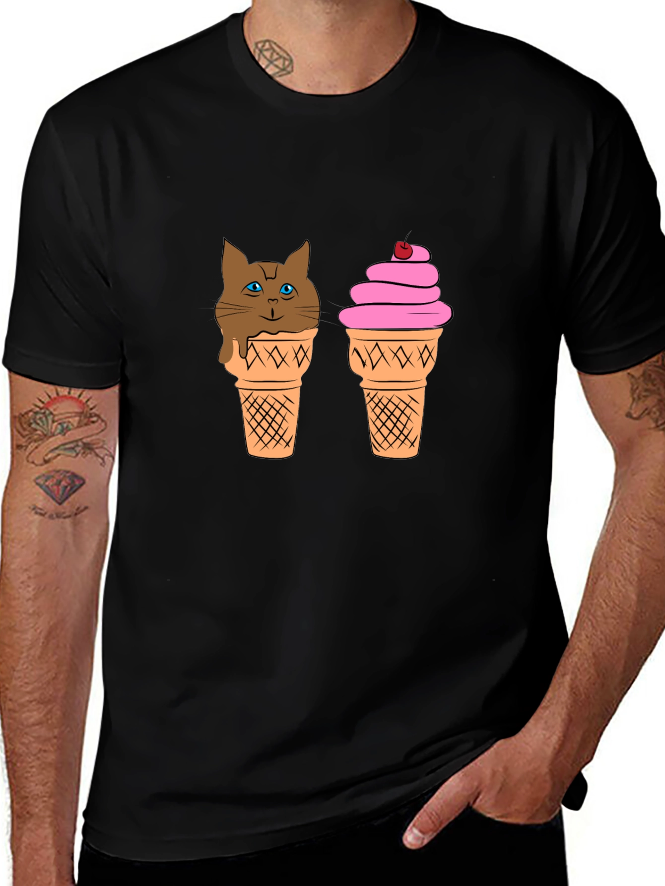 Variant 22 of Ice Cream Cat Graphic Tee - Unisex Black T-Shirt