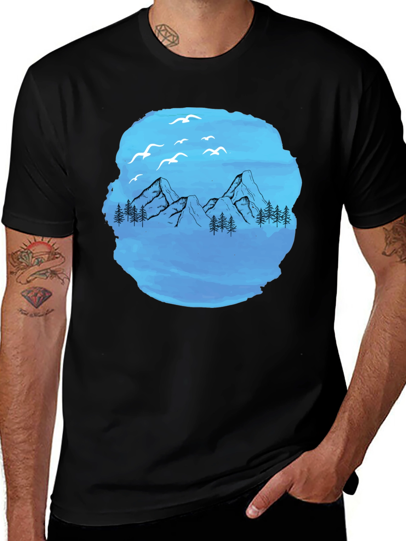 Variant 24 of Mountain Scene Graphic T-Shirt - Black