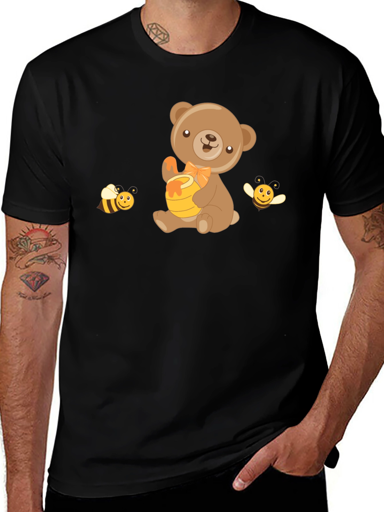 Bear & Bees Graphic Tee - Cute Cartoon T-Shirt