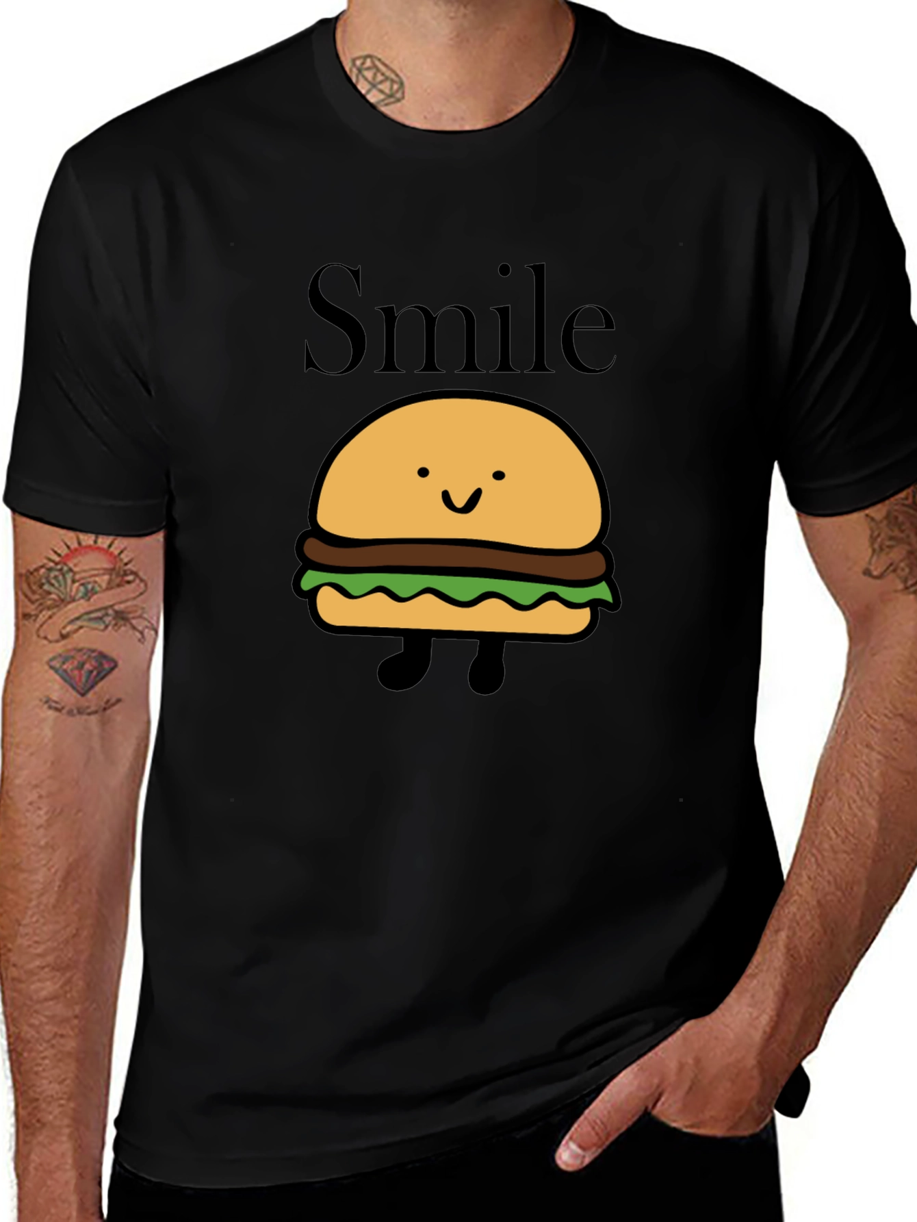 Smile Burger Graphic Black T-Shirt