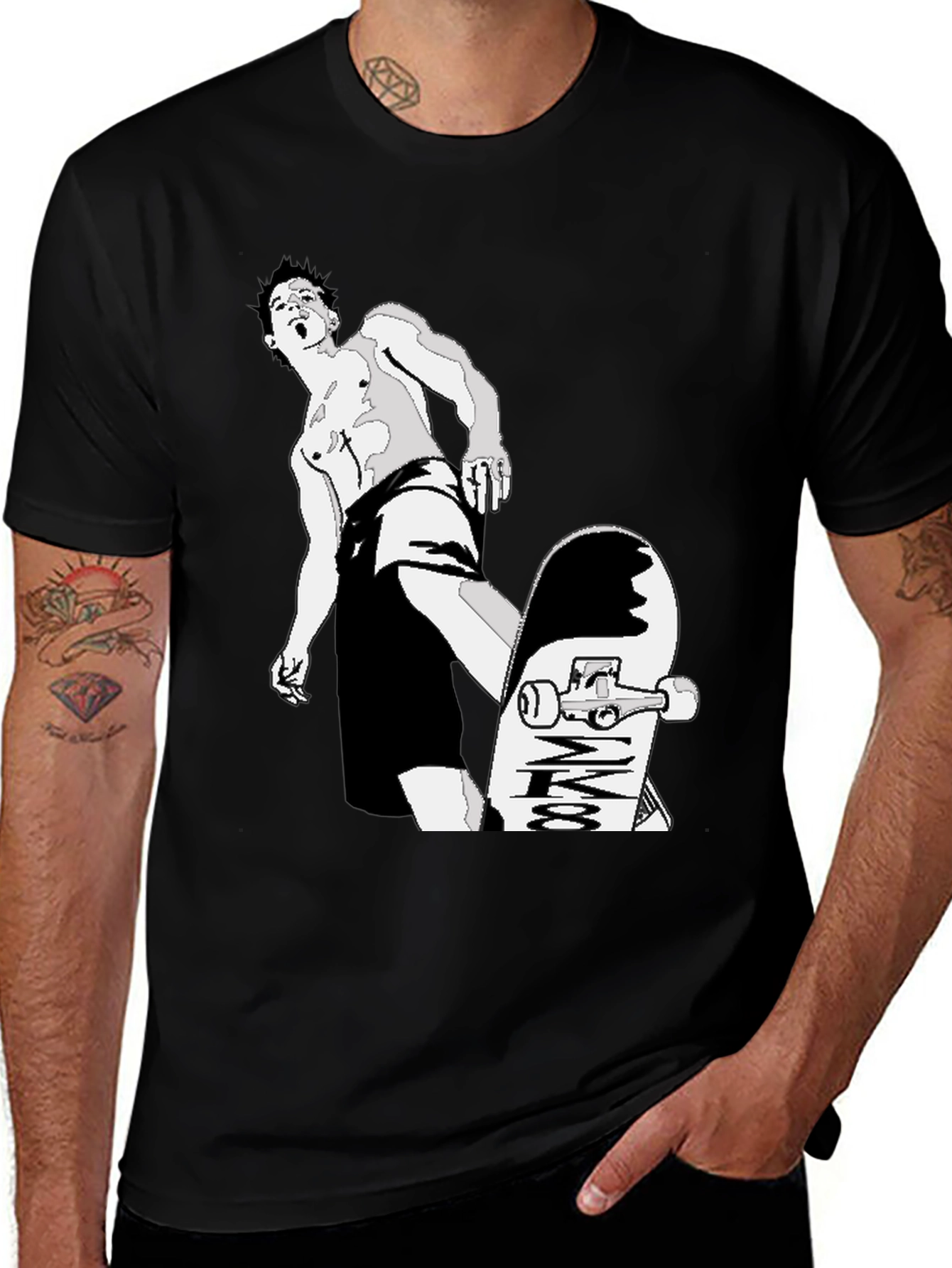 Variant 24 of Skateboarding Graphic Tee - Black Cotton T-Shirt