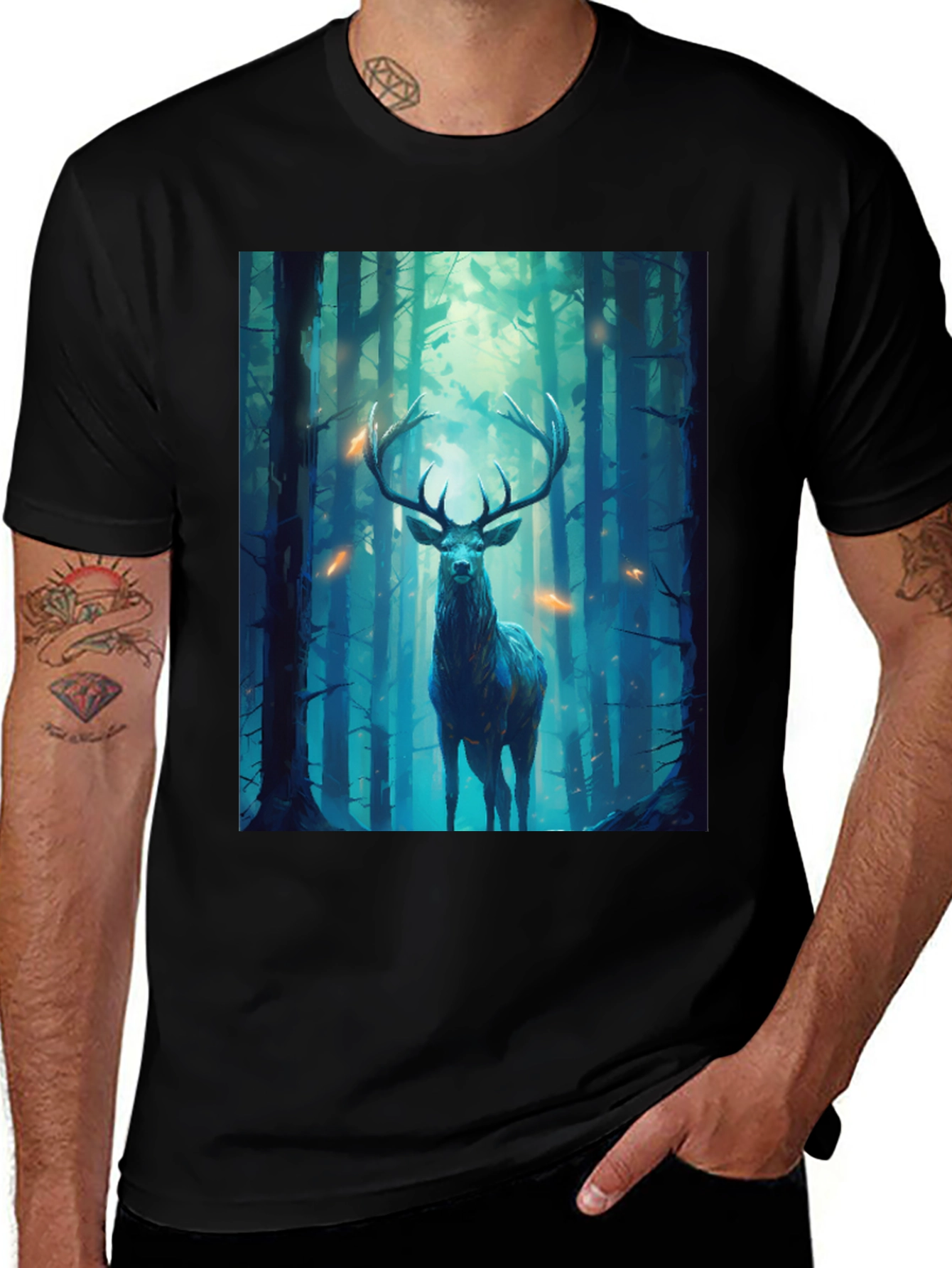 Variant 14 of Deer in Forest Graphic Tee - Black Unisex T-Shirt