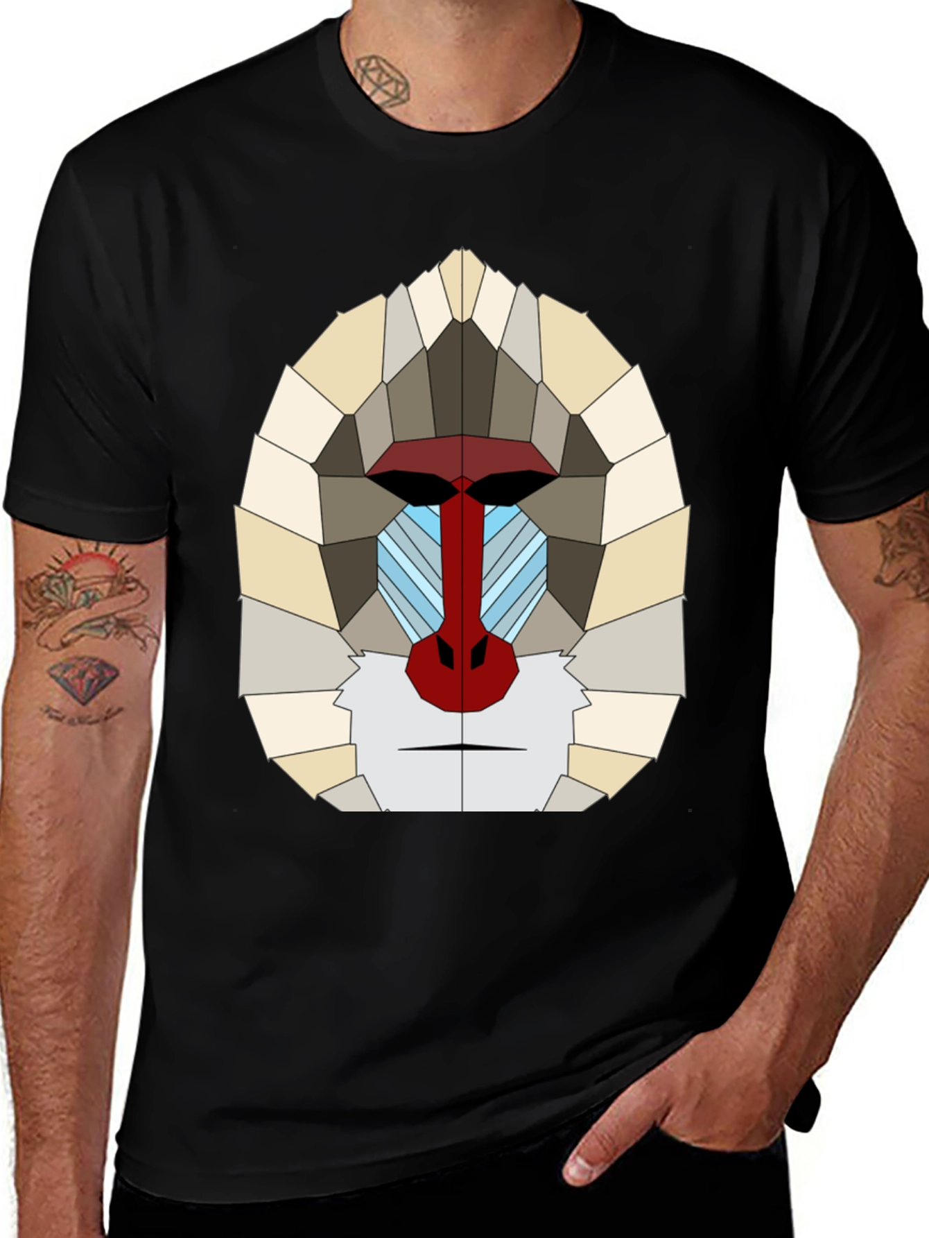 Variant 10 of Geometric Mandrill Face T-Shirt