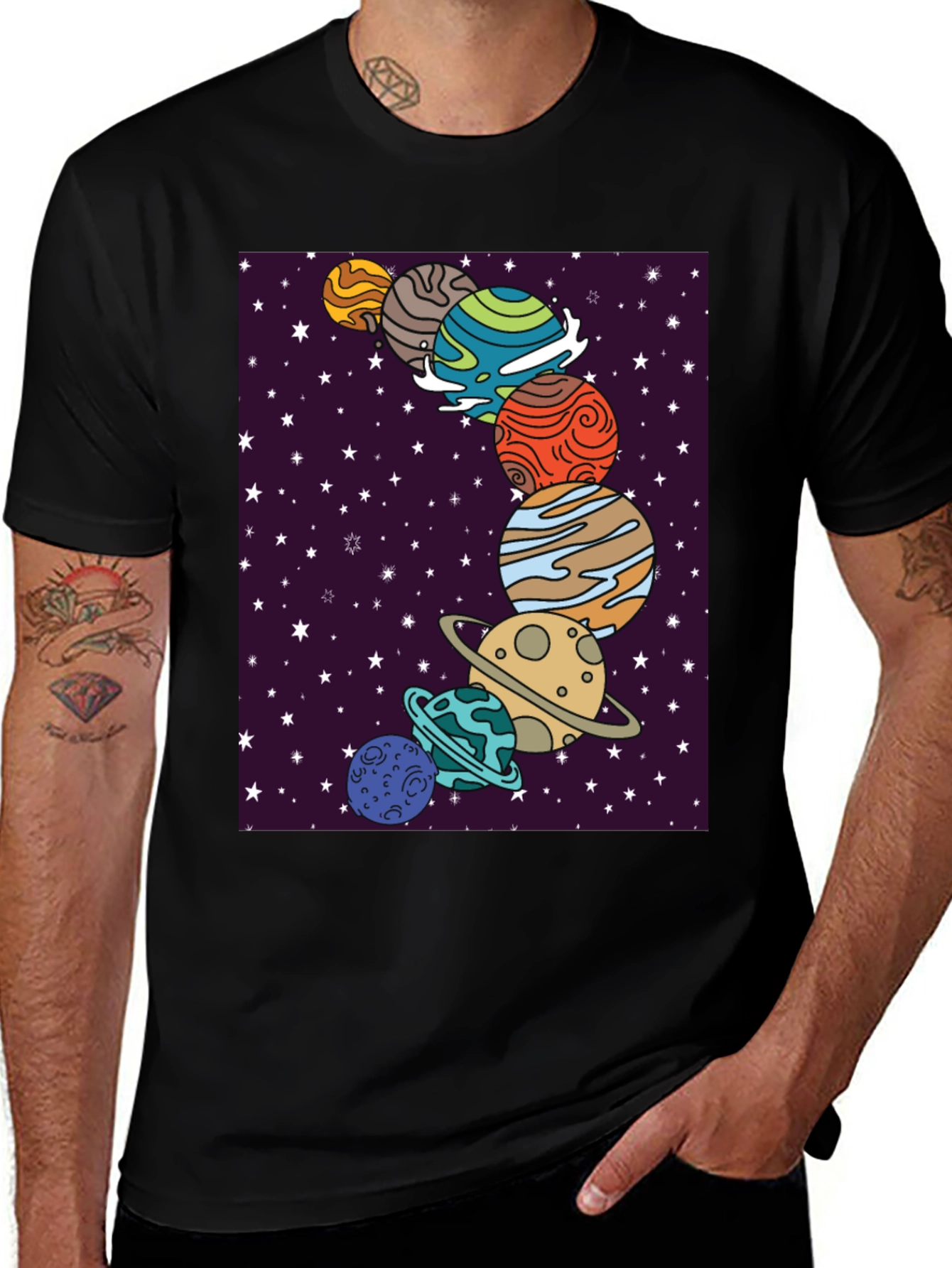 Variant 19 of Planets Graphic Black T-Shirt