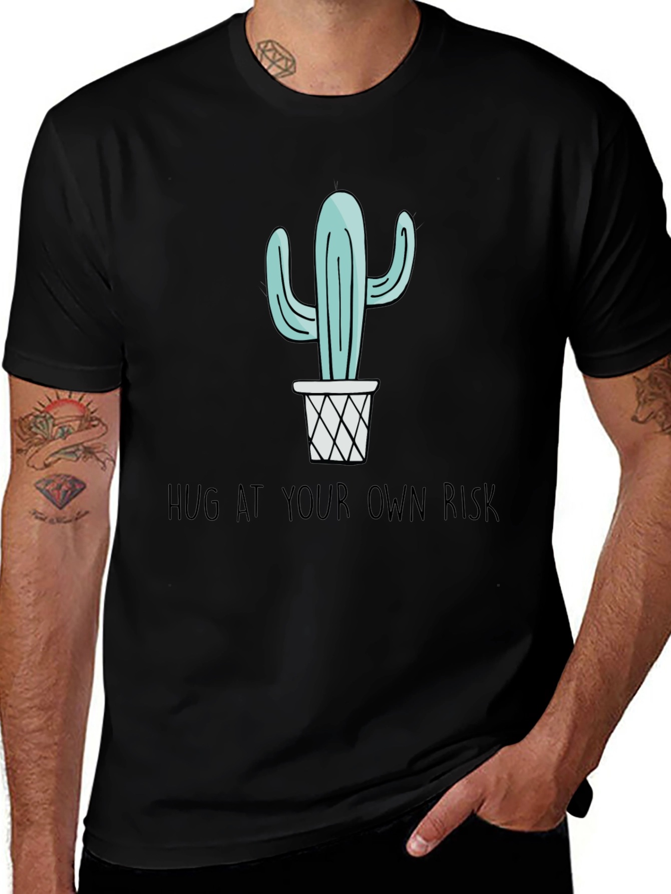 Variant 20 of Cactus Hug at Your Own Risk Black Graphic Tee