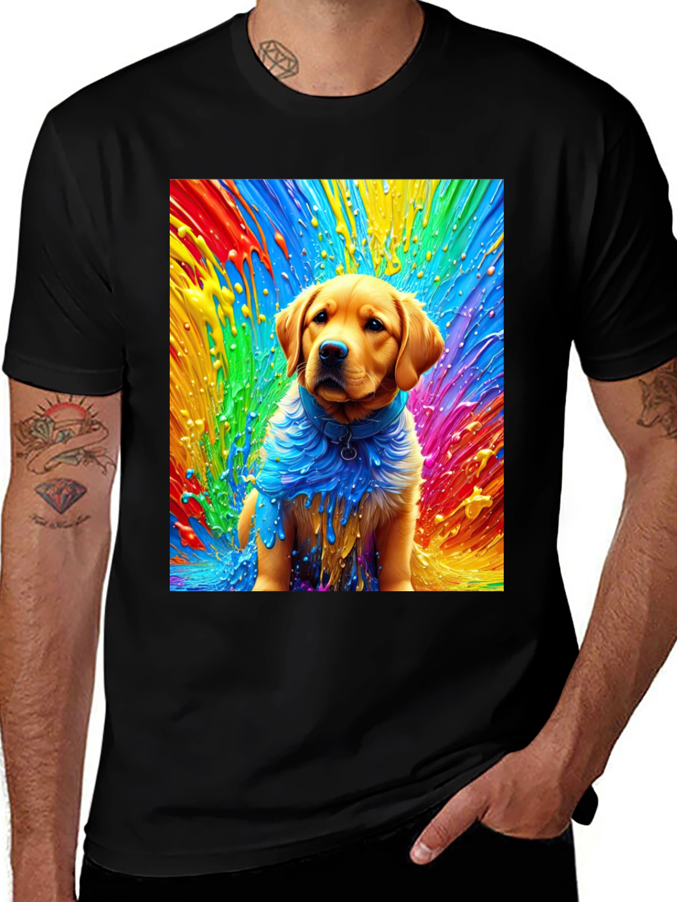 Black Rainbow Dog Art Black T-Shirt main image