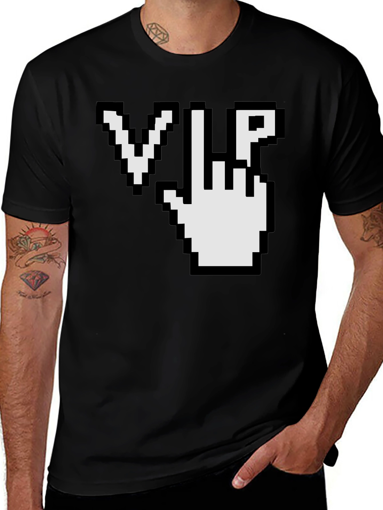 Pixel VIP Hand T-Shirt - Black Cotton Tee