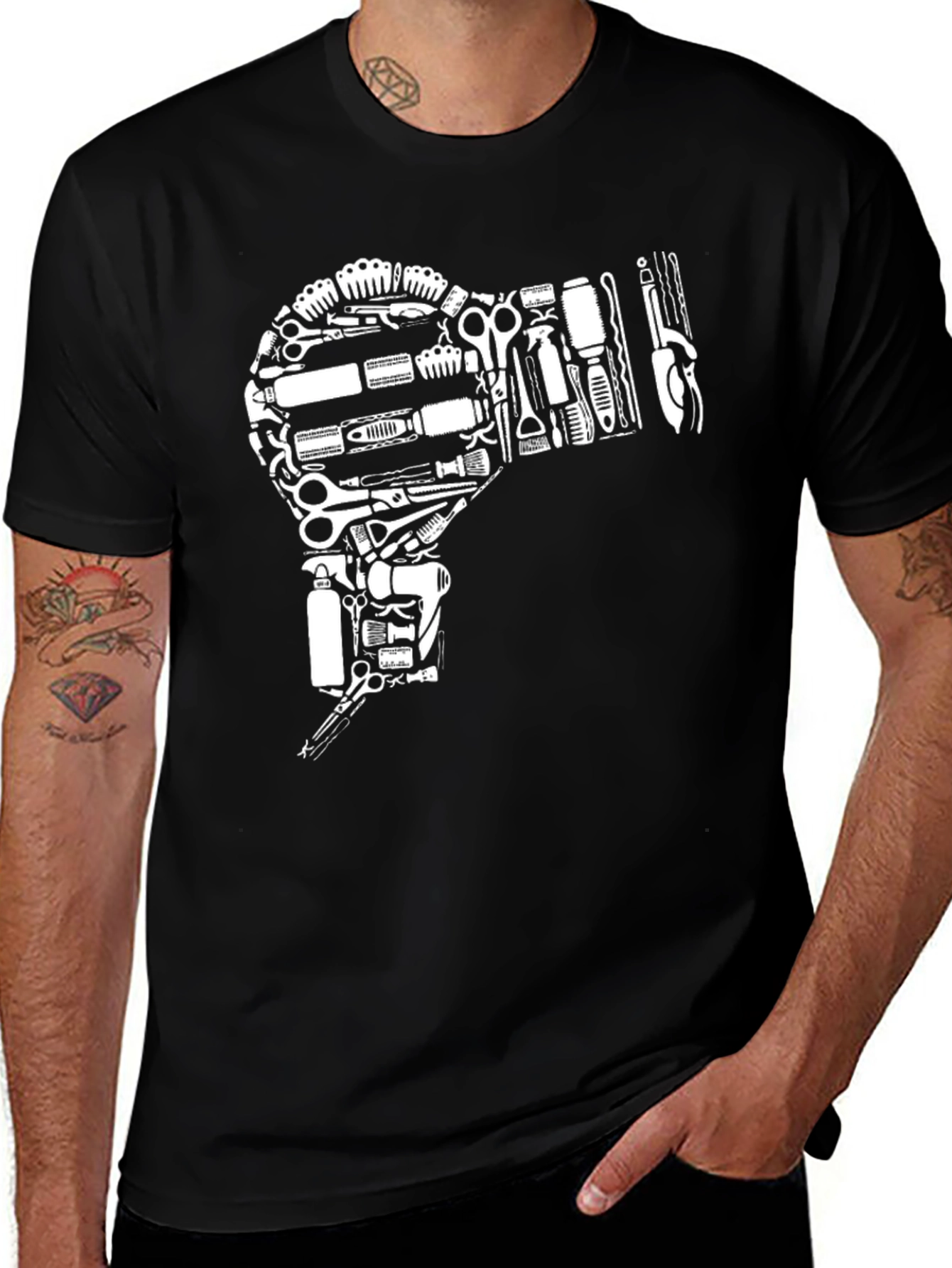 Variant 27 of Barber Tool Hair Dryer Black T-Shirt