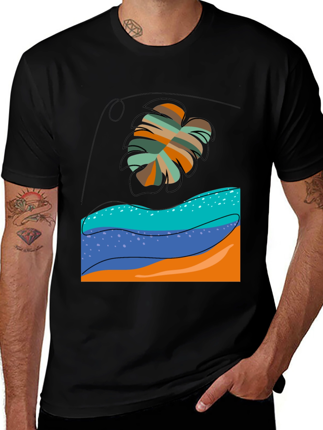 Variant 15 of Tropical Leaf Graphic Tee - Black Casual T-Shirt