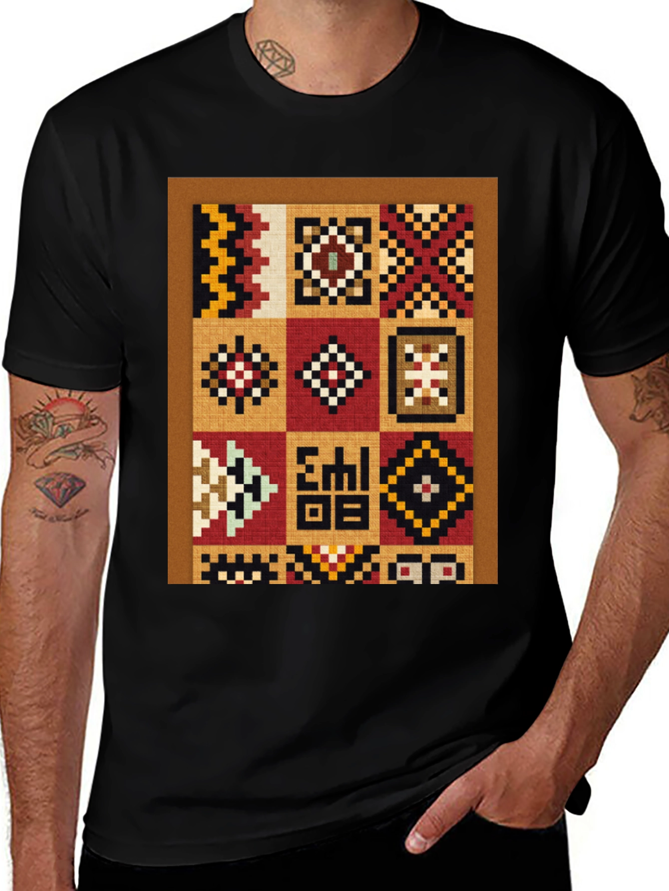 Variant 4 of Ethnic Patchwork Graphic T-Shirt - Black