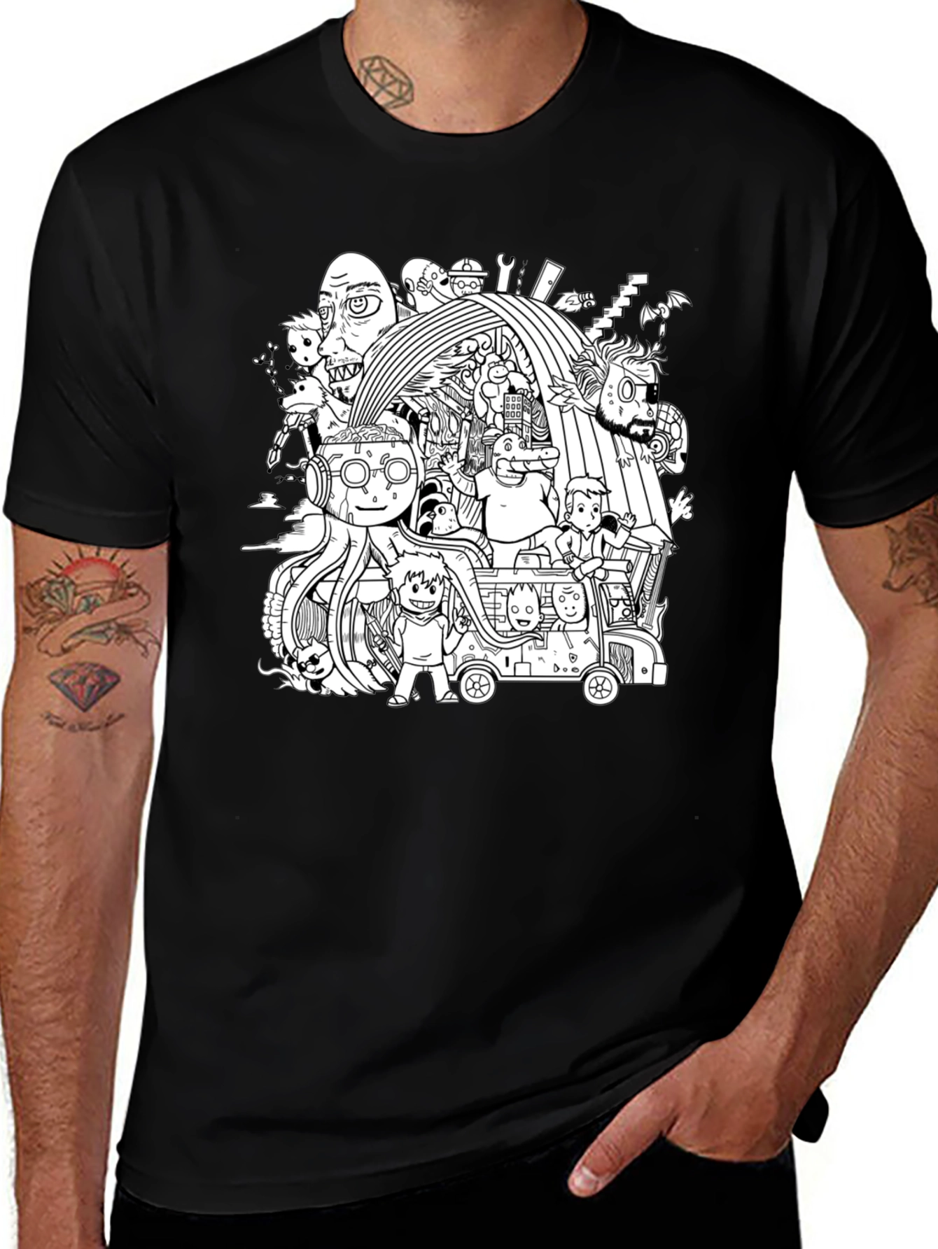 Variant 12 of Black T-Shirt with Doodle Graphic