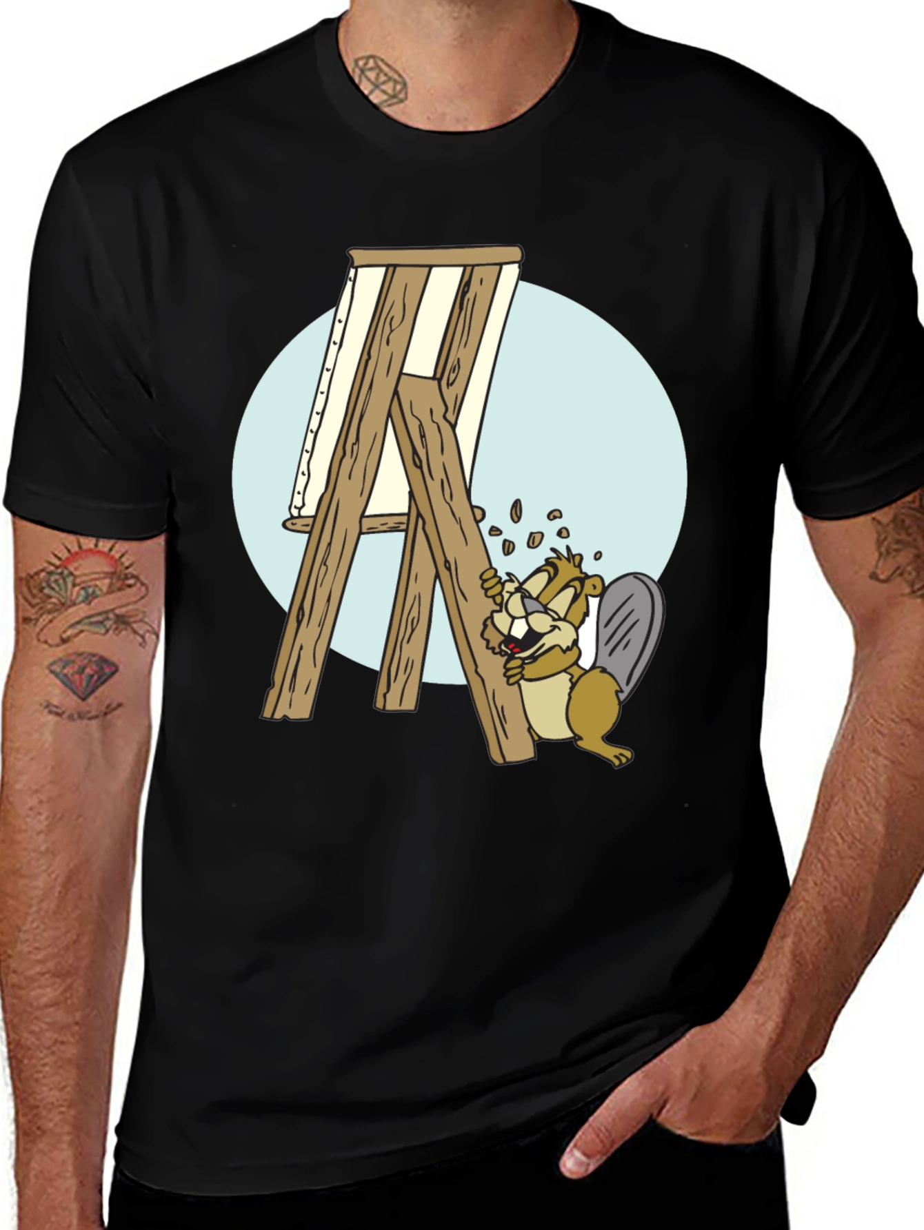 Variant 3 of Cartoon Beaver Artist Graphic T-Shirt
