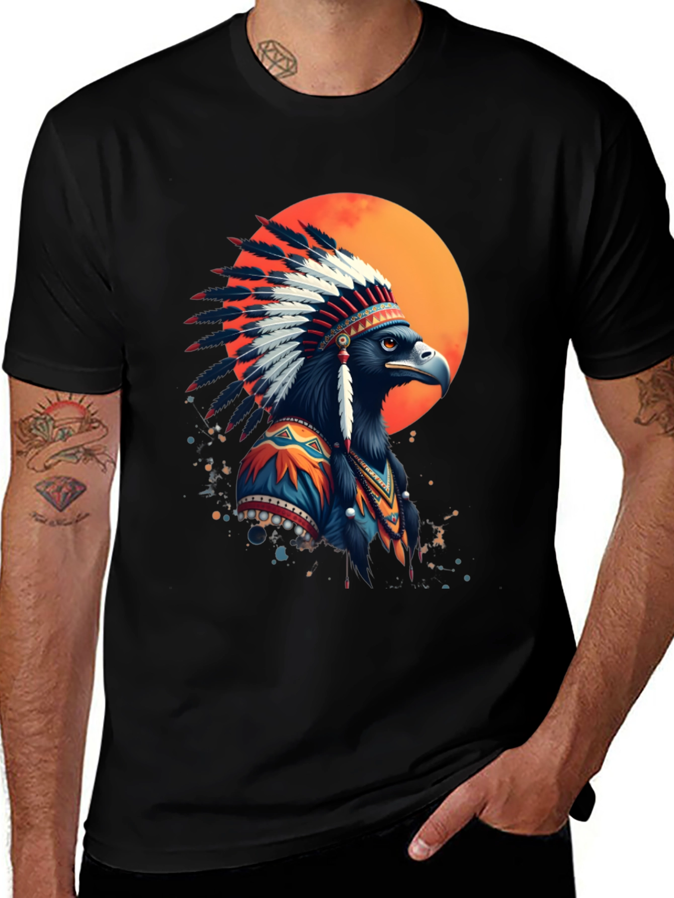 Variant 15 of Eagle Headdress Graphic Tee - Black