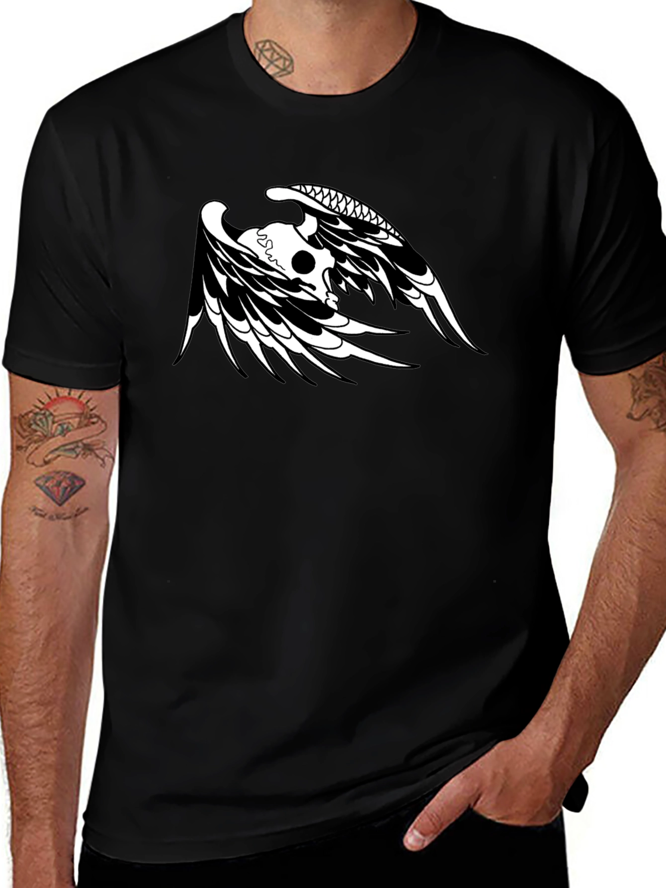 Variant 19 of Edgy Skull Wings Graphic Black T-Shirt
