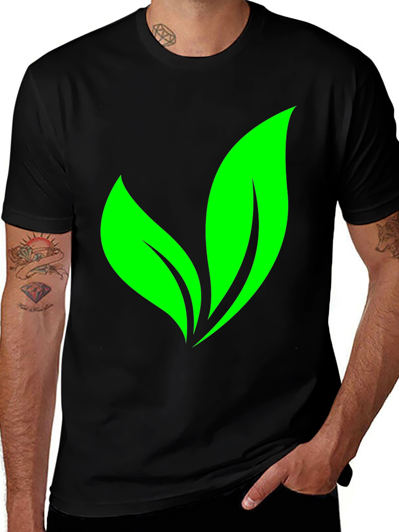 Eco Green Leaf Graphic Black T-Shirt