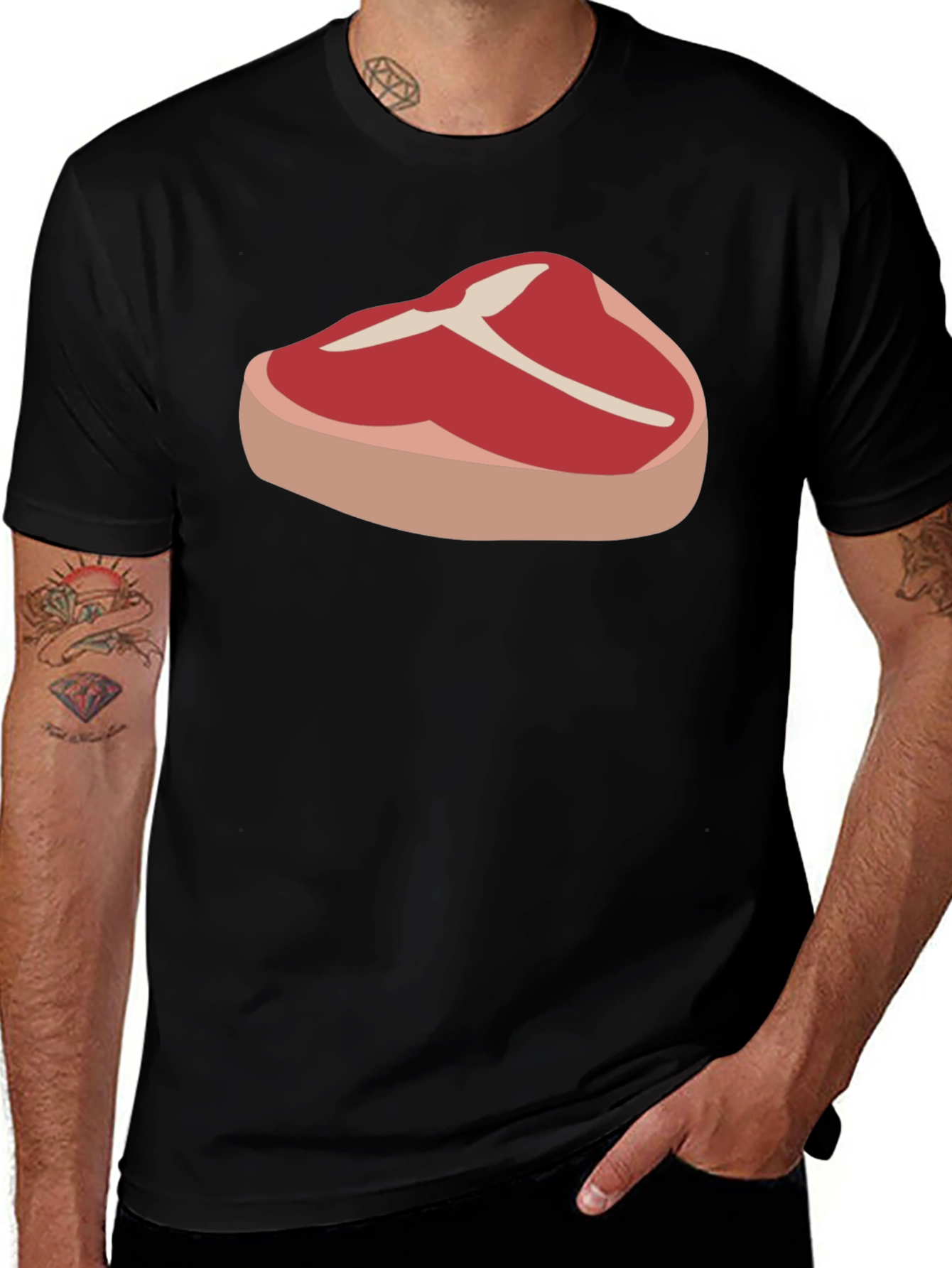 Variant 28 of Steak Graphic Tee - Black Cotton T-Shirt