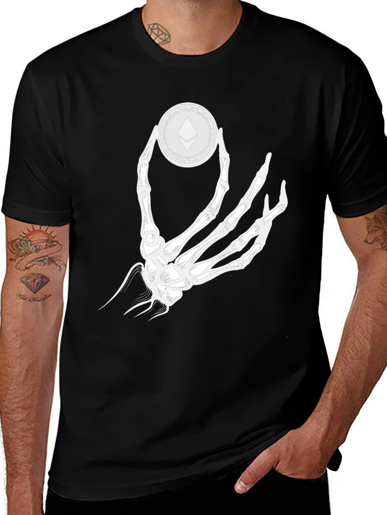 Variant 21 of Ethereum Crypto Skeleton Hand Graphic T-Shirt
