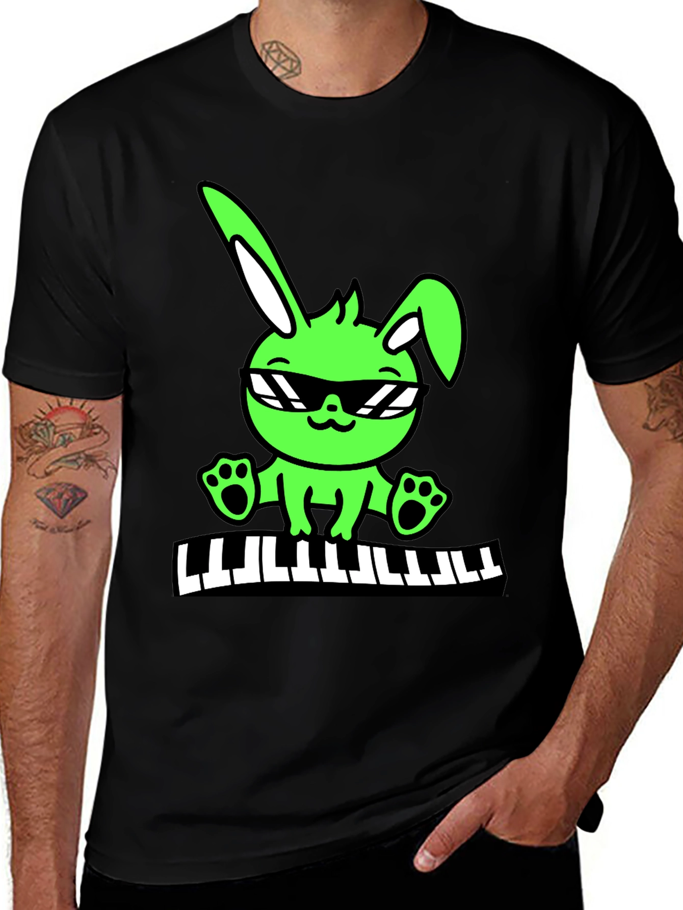 Variant 23 of Cool Bunny Keyboardist Graphic Tee