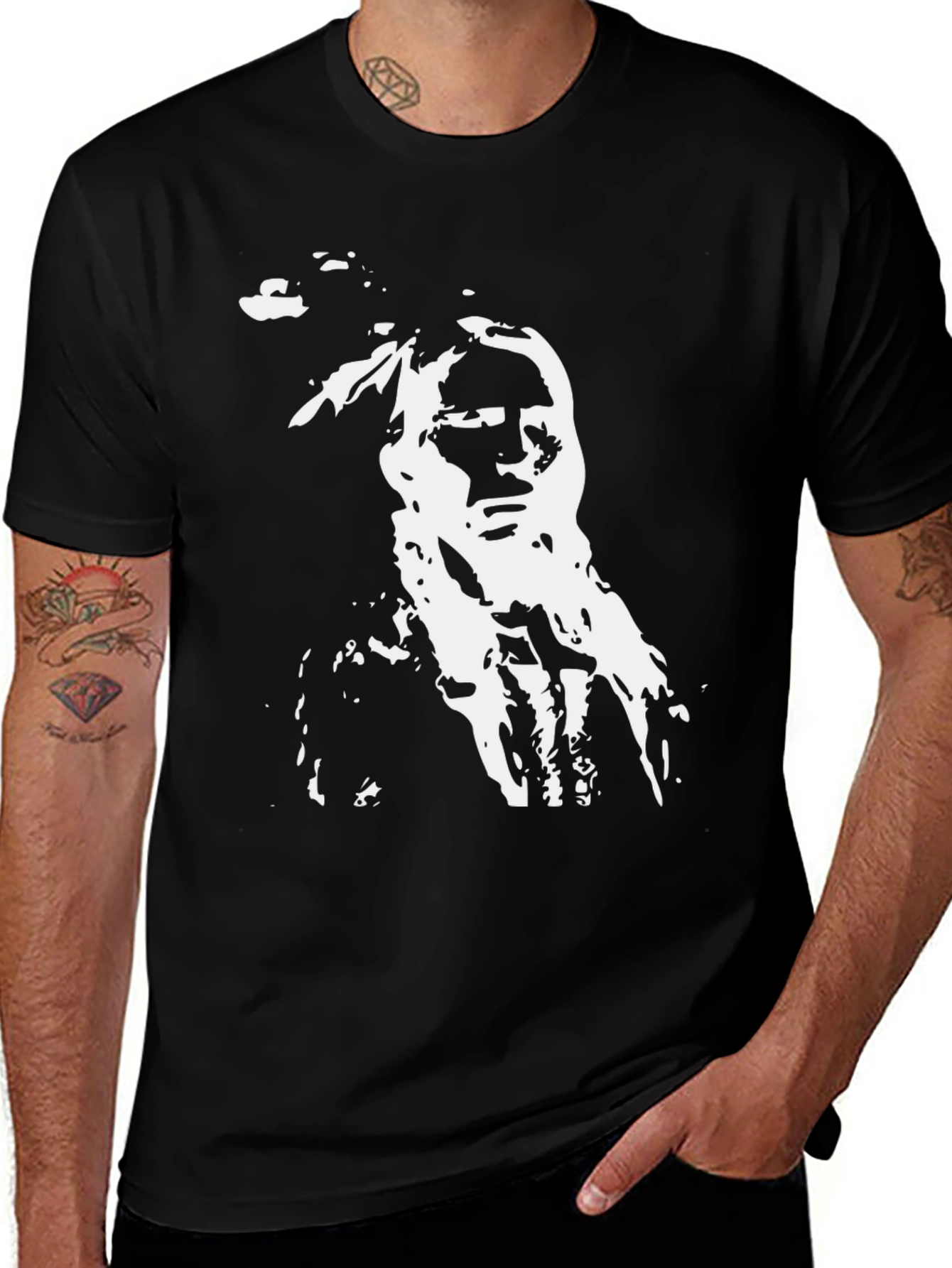 Variant 21 of Native American Graphic Tee - Black Cotton Shirt