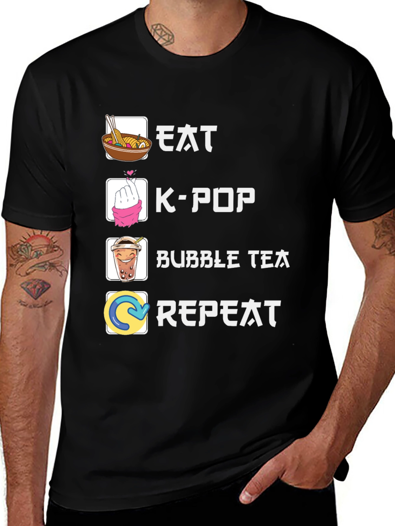 Variant 22 of Eat K-Pop Bubble Tea Repeat Graphic Tee