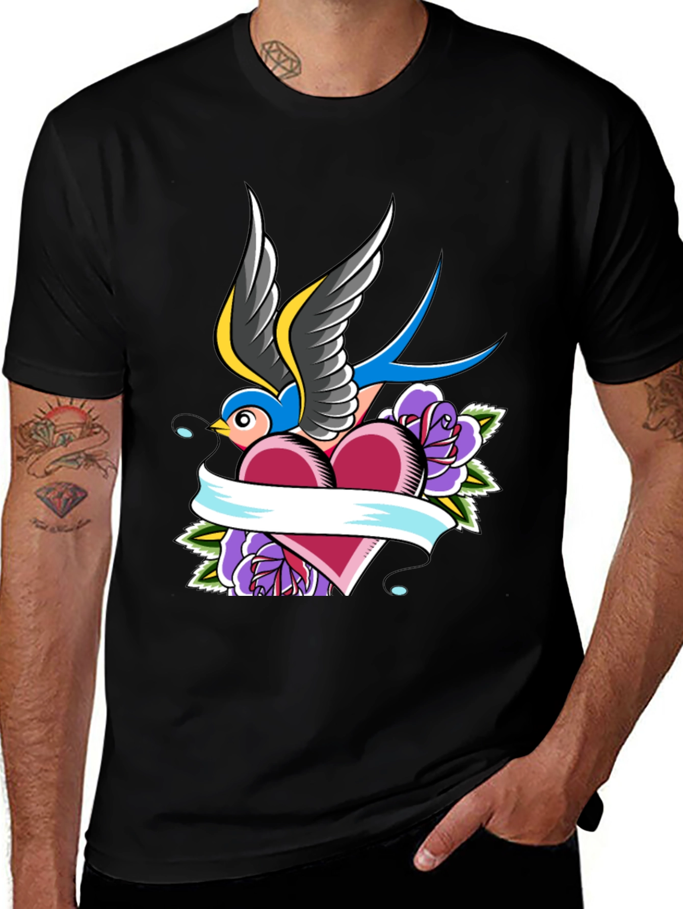 Variant 12 of Tattoo Swallow Heart Roses Mens T-Shirt