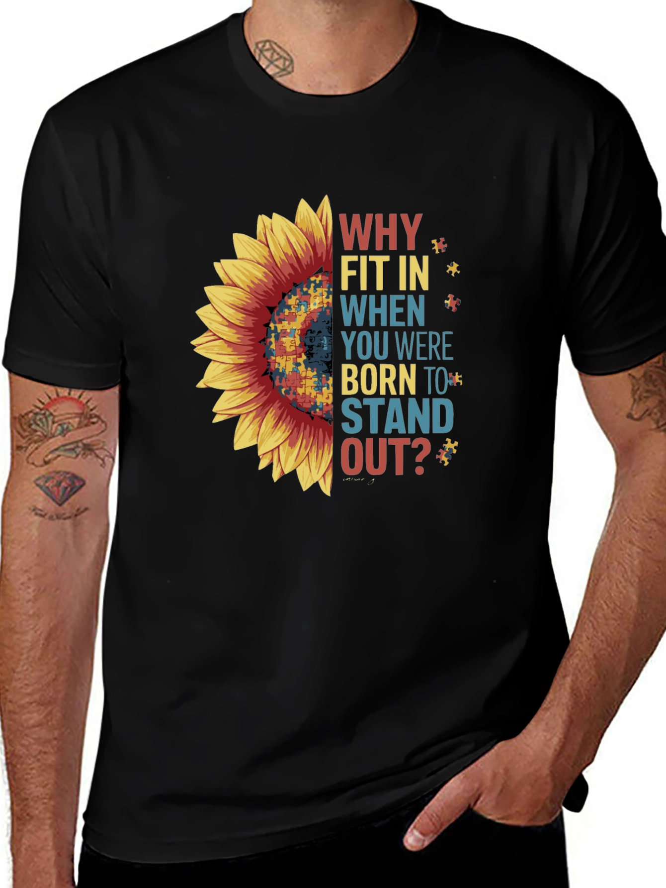 Variant 28 of Autism Awareness Sunflower T-Shirt - Stand Out