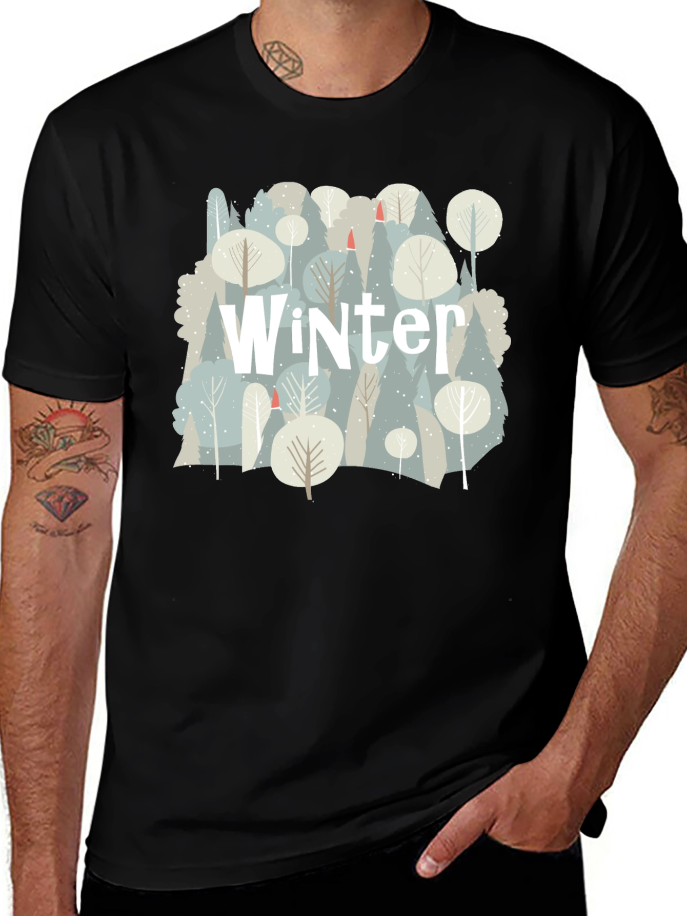 Variant 11 of Winter Forest Graphic T-Shirt - Black