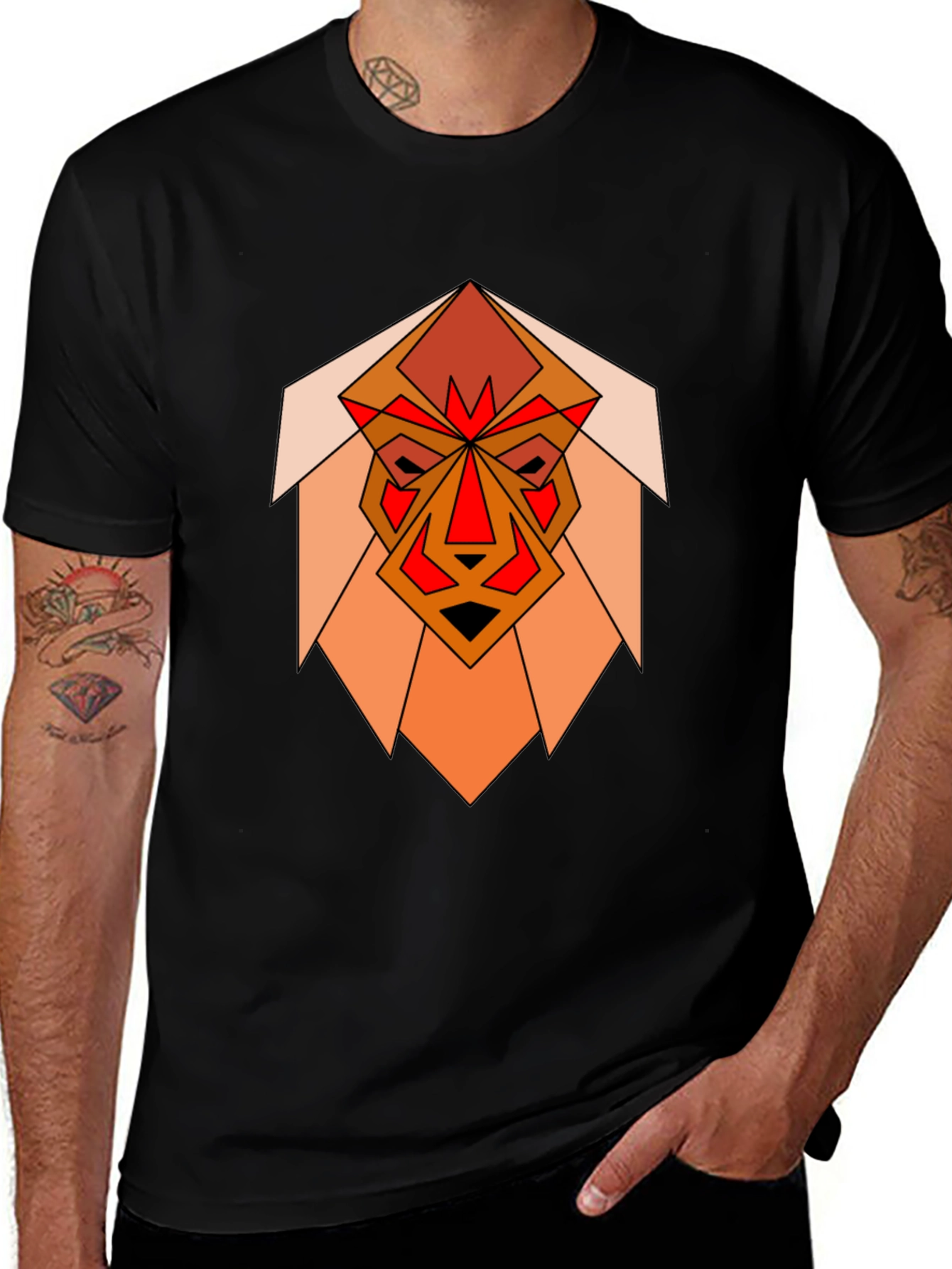 Variant 15 of Geometric Lion Graphic Black T-Shirt
