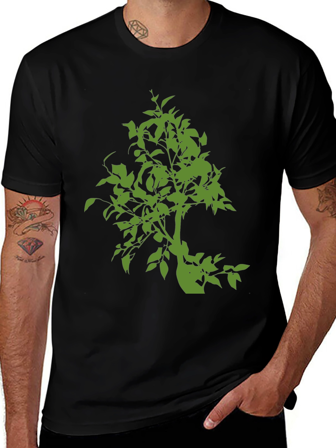 Variant 23 of Green Tree Graphic Black T-Shirt
