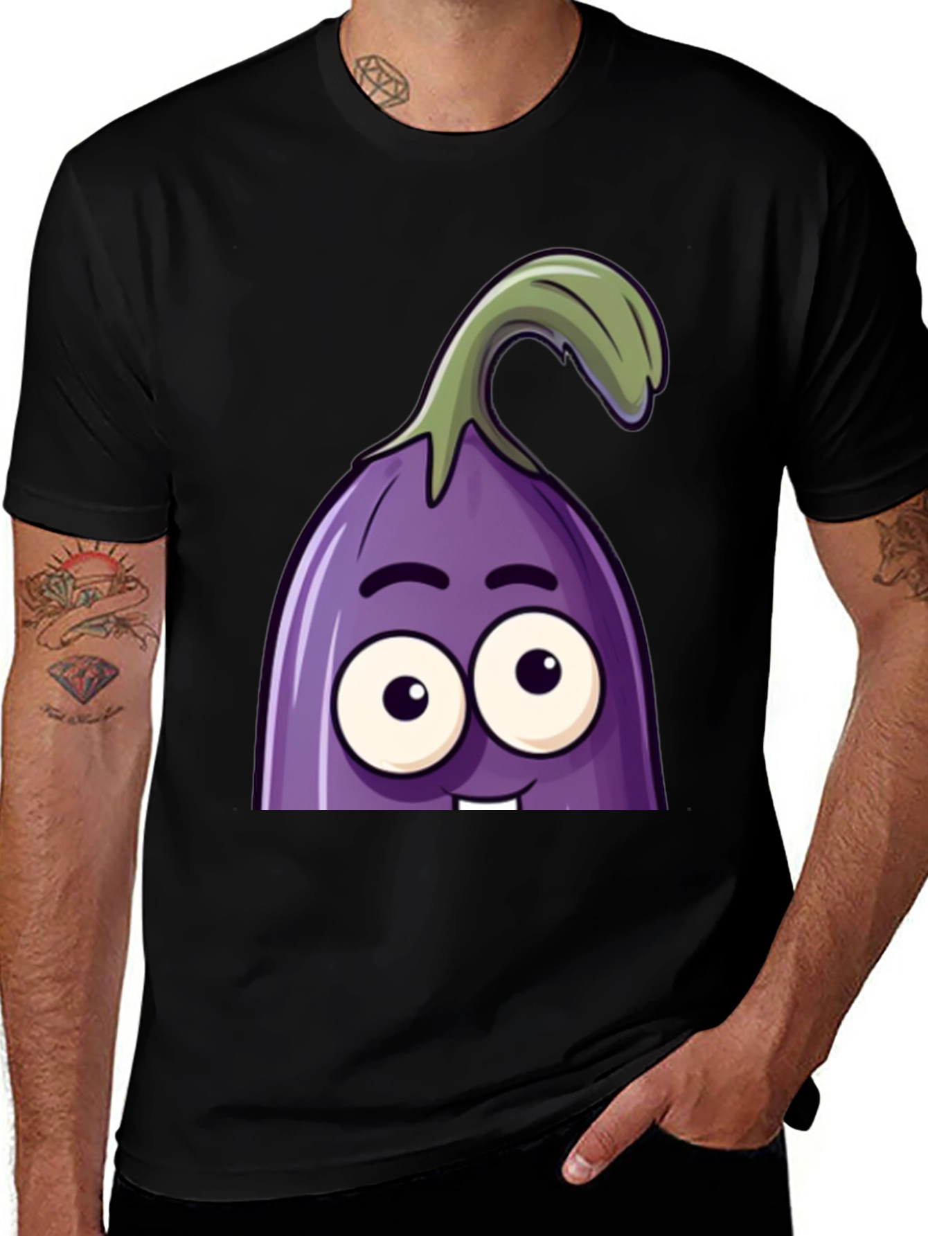 Funny Eggplant Cartoon Graphic T-Shirt